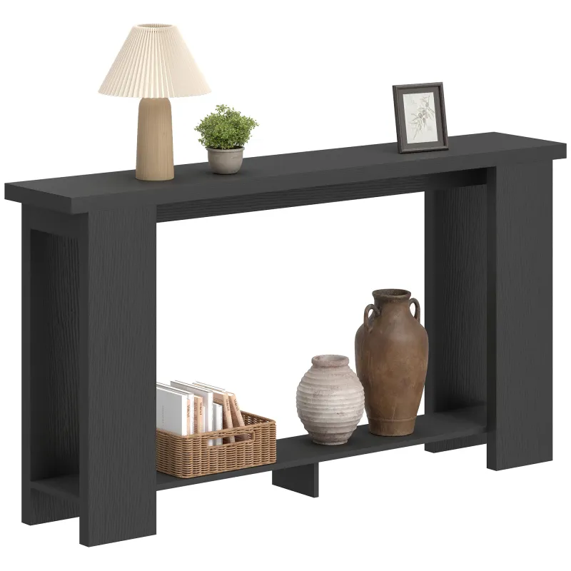 Farmhouse Console Table, 63" Narrow Entryway Table with Thickened Tabletop for Living Room, Hallway, Distressed Black