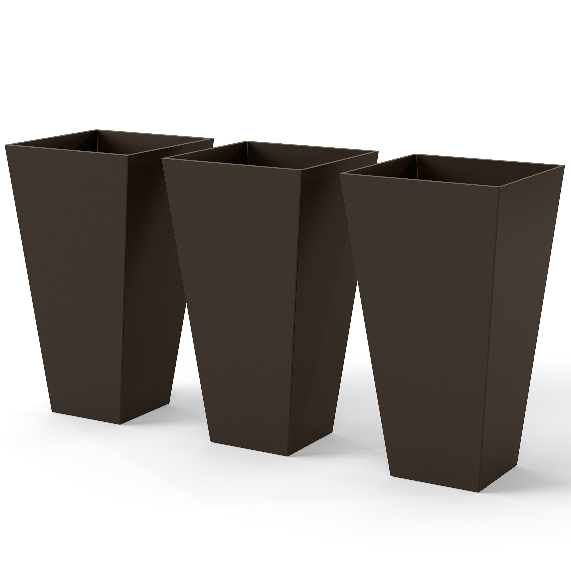 28" Tall Garden Plastic Flower Pot, Set of 3, Large Outdoor & Indoor, Brown