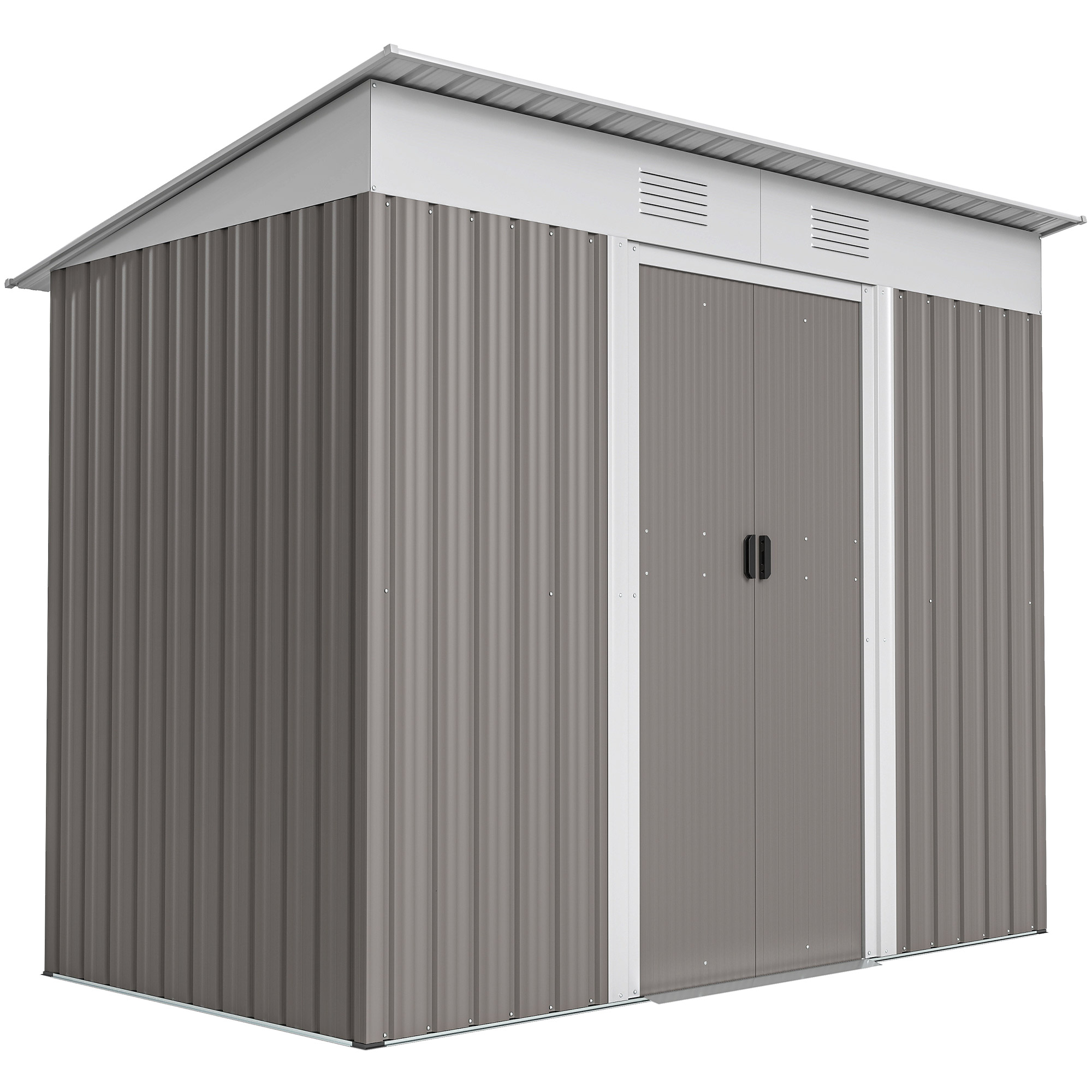 7' x 4' Metal Garden Shed, Backyard Tool Storage Shed with Dual Locking Doors, 2 Air Vents and Steel Frame, Light Gray