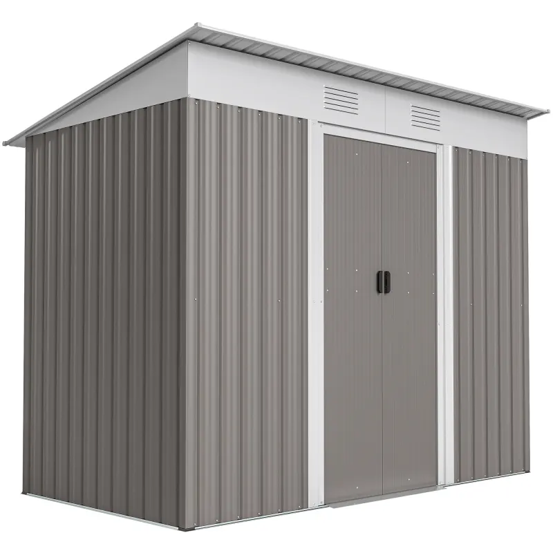 7' x 4' Metal Garden Shed, Backyard Tool Storage Shed with Dual Locking Doors, 2 Air Vents and Steel Frame, Light Gray