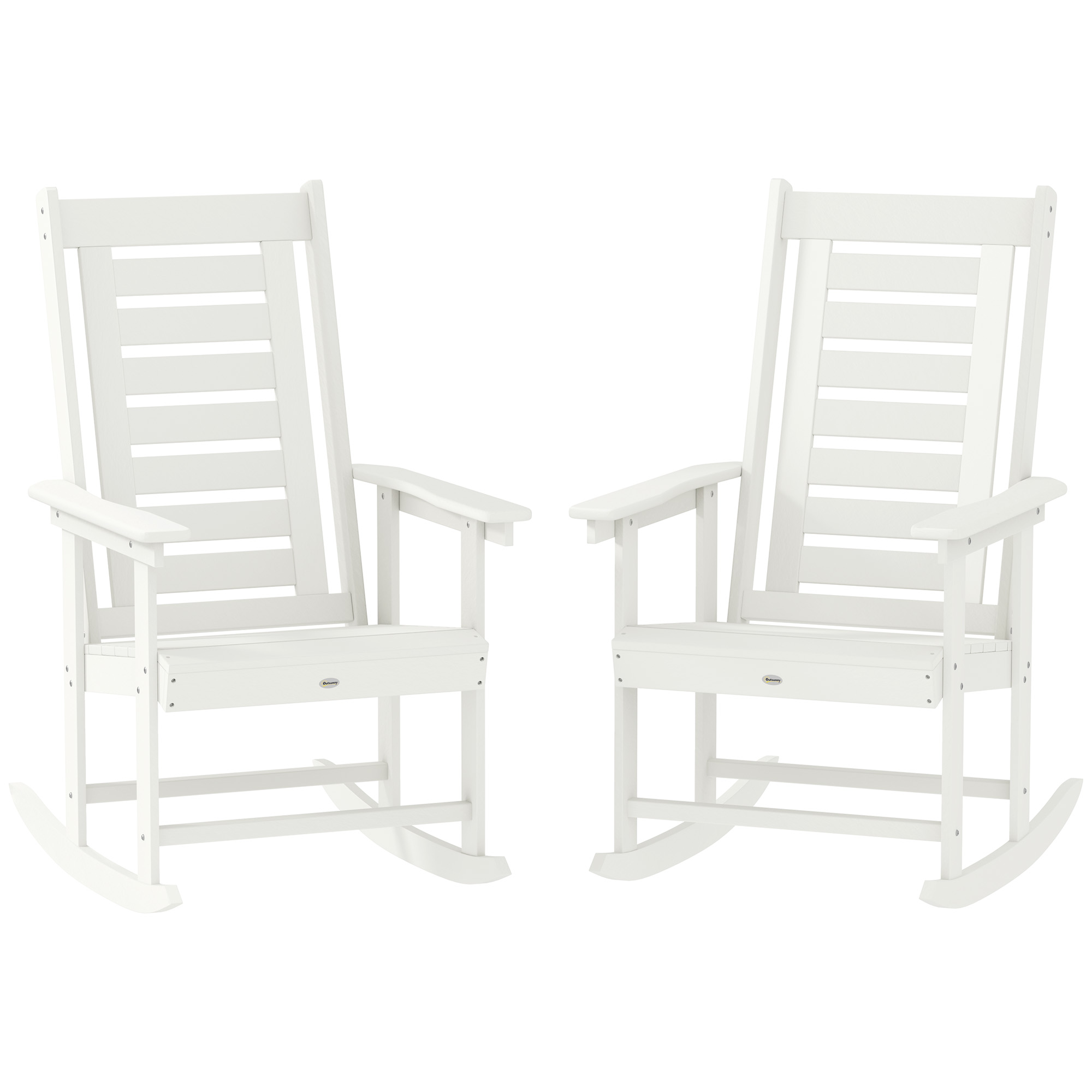 2 Pieces Outdoor Rocking Chairs, HDPE Patio Rockers with 28" High Back, Wide Armrests for Porch Backyard, White
