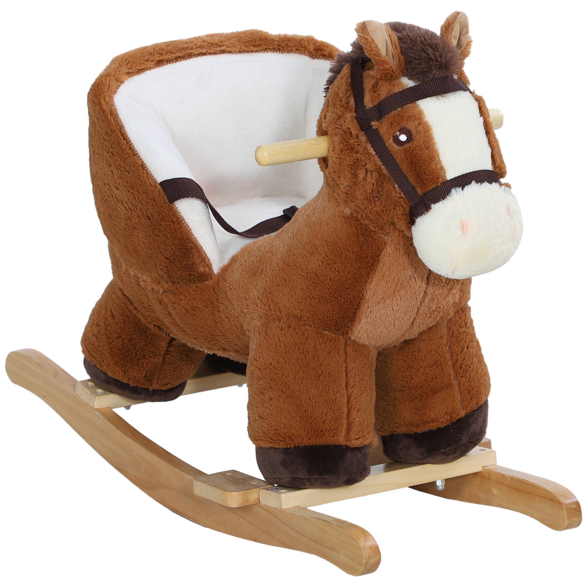 Baby Rocking Horse, Kids Ride-on with Sound, Wooden Base & Safety Belt for Ages 18-36 Months, Brown