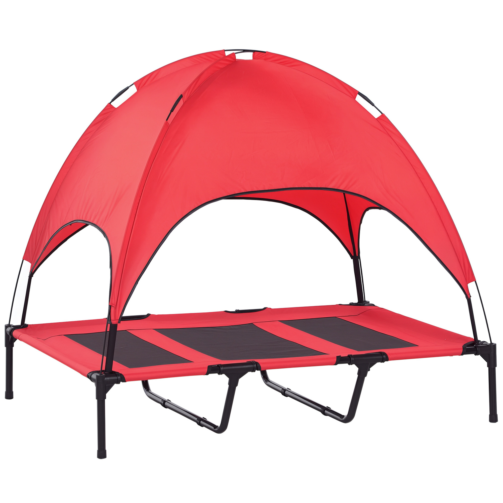 48" x 36" Elevated Portable Dog Cot Cooling Pet Bed with UV Protection Canopy Shade, Red