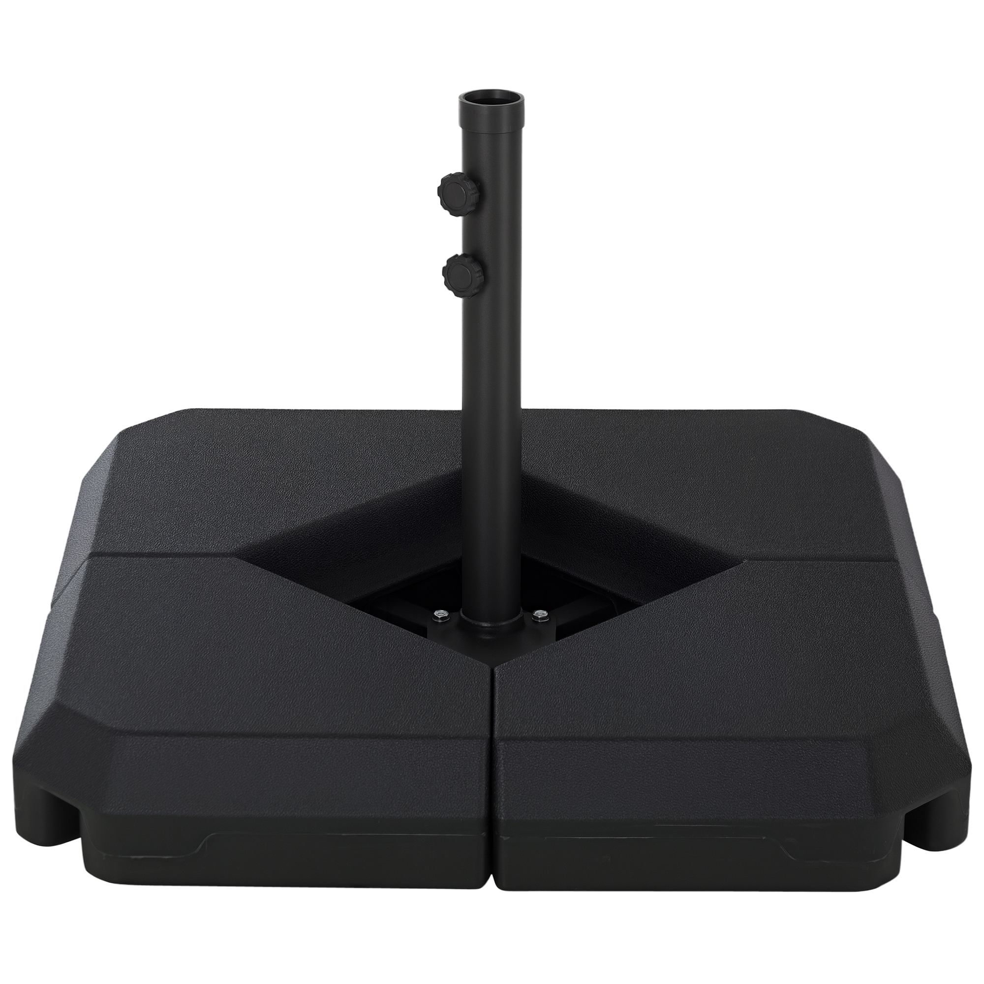 Umbrella Stand Fitting 2" Poles and Steel Base with 4 Fillable Plastic Weights, 4 Gal. Capacity Each - Black