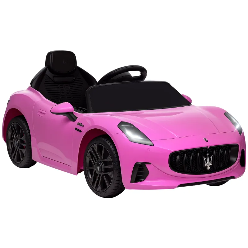 Maserati Gran Turismo Licensed 12V Kids Electric Car w/ Remote Control, Soft Start, LED Lights, Music, Horn, Pink