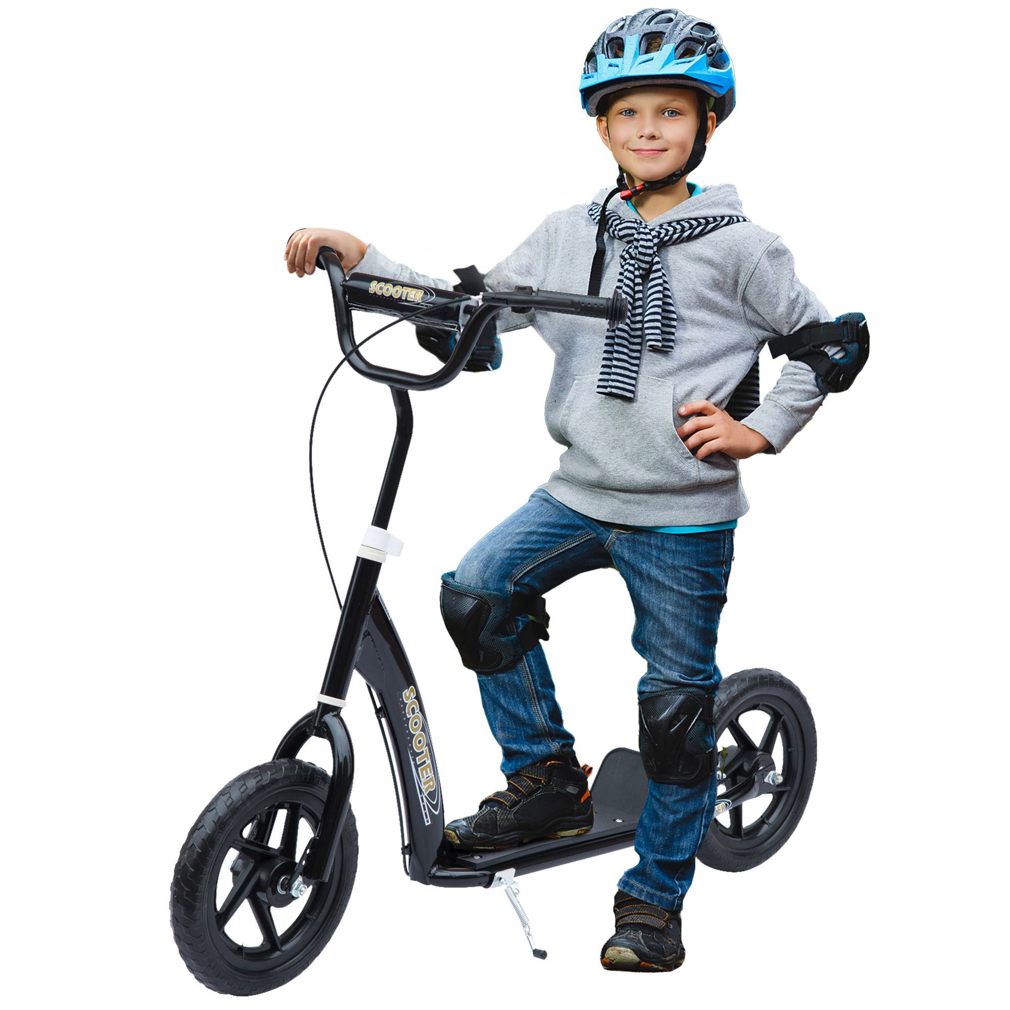 Kick Scooter for Kids 5-12 Years Old with Adjustable Height Handlebar, Non-slip Footplate, Big Wheels, Rear Brake, Black