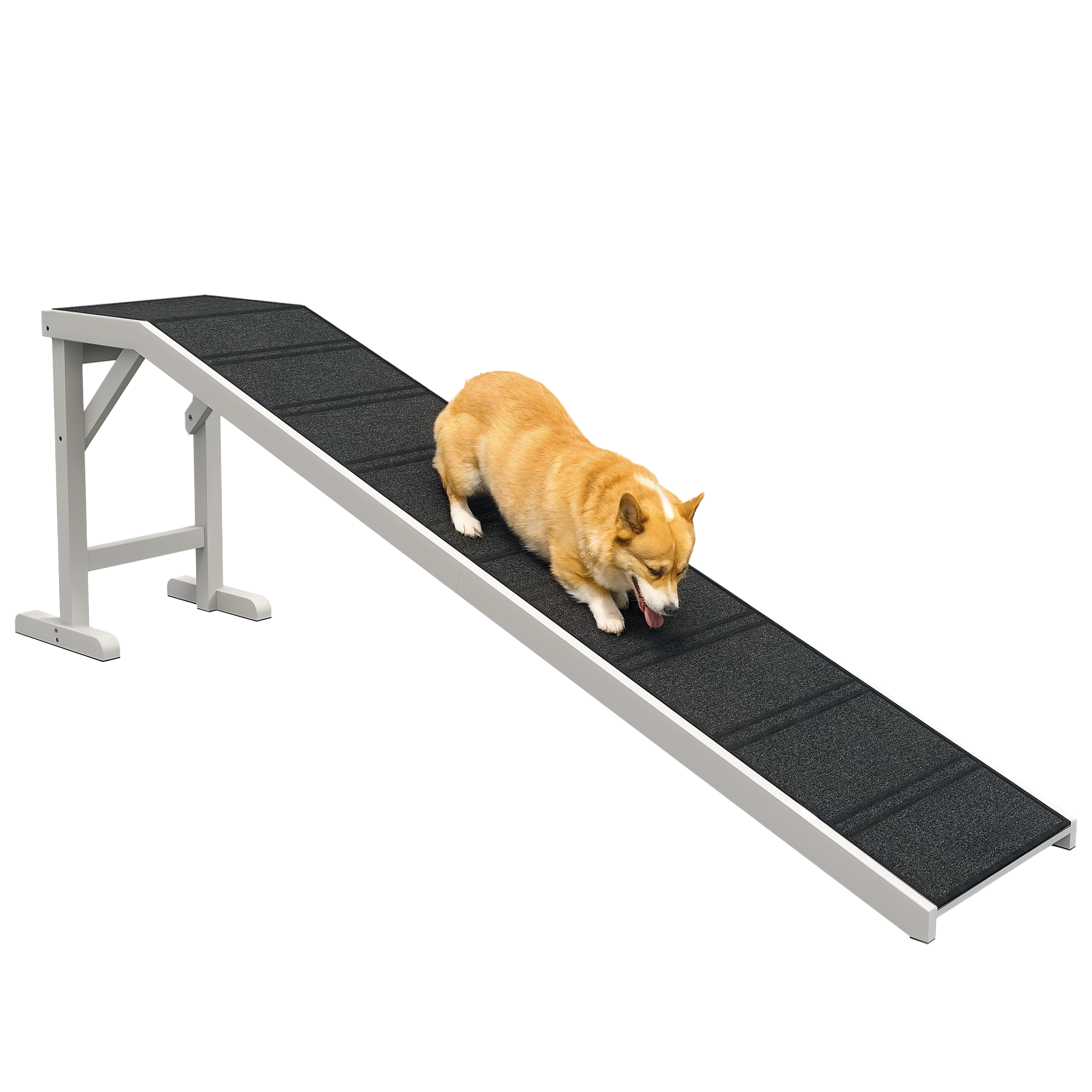 Dog Ramp Foldable with Non-slip Carpet Top Platform, Grey, White