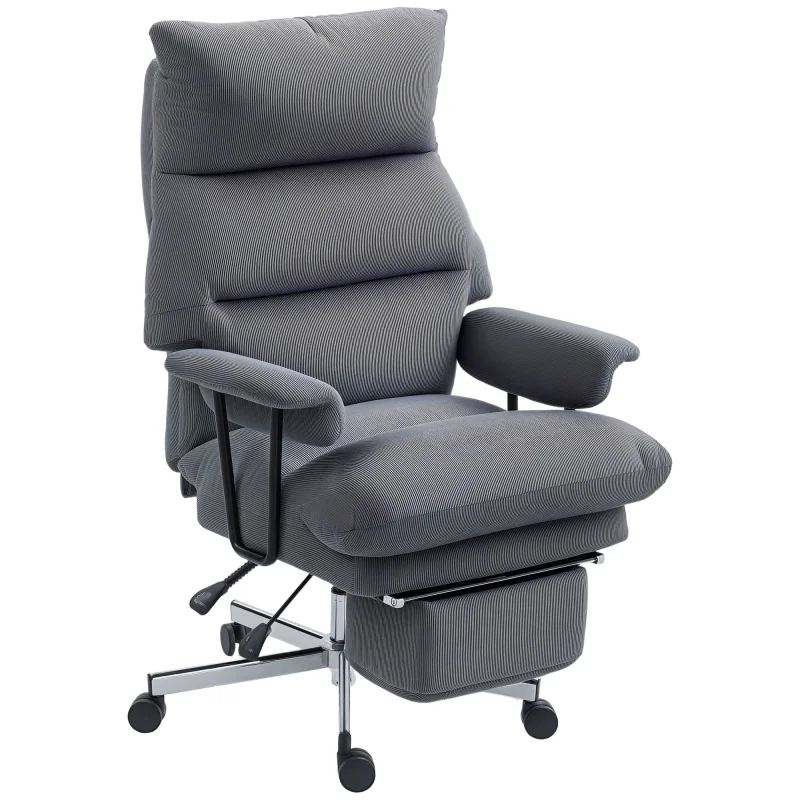 Executive Office Chair with Lumbar Support, Footrest, High Back Reclining Overstuffed Desk Chair with, Gray