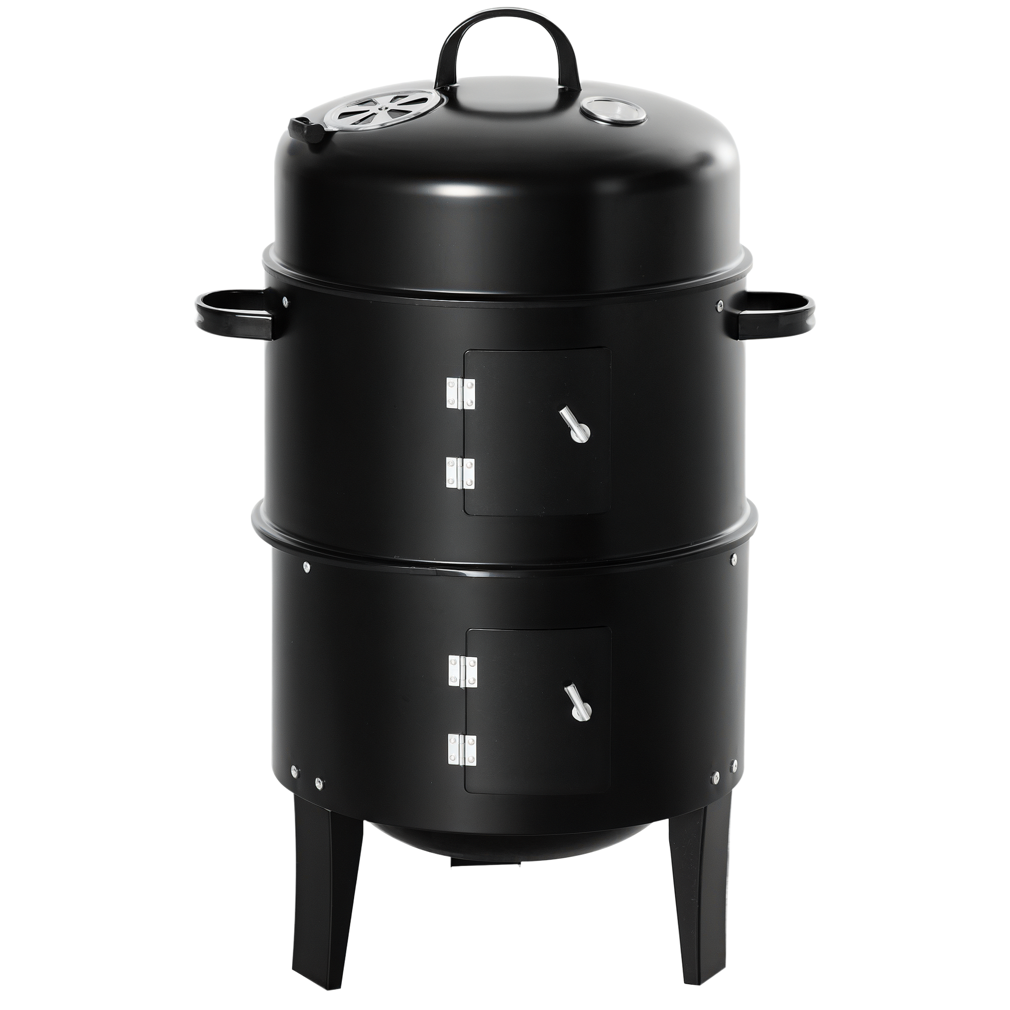 3-in-1 Vertical Charcoal BBQ Smoker Grill with 2 Cooking Areas and Thermometer