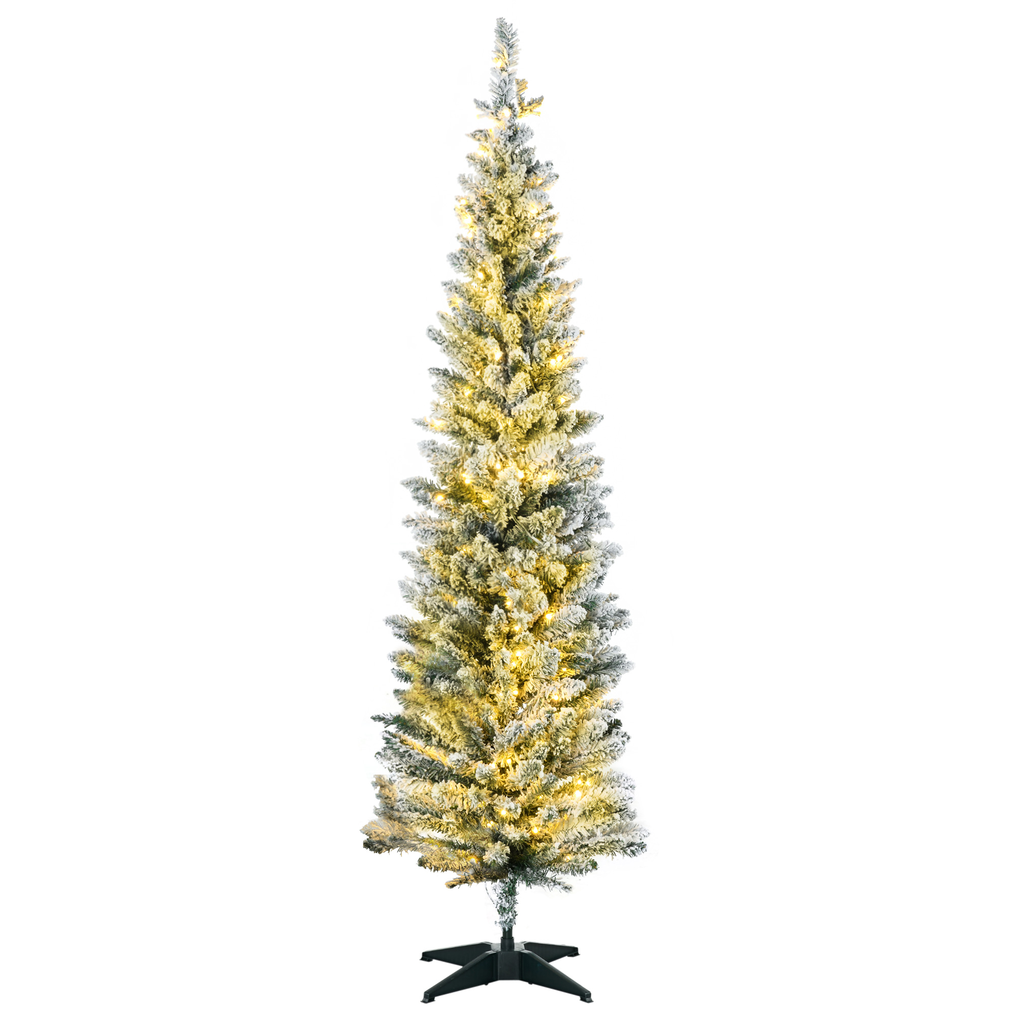 6ft Pencil Christmas Tree, Slim Artificial Christmas Tree with Realistic Branches and Warm White LED Lights, Green
