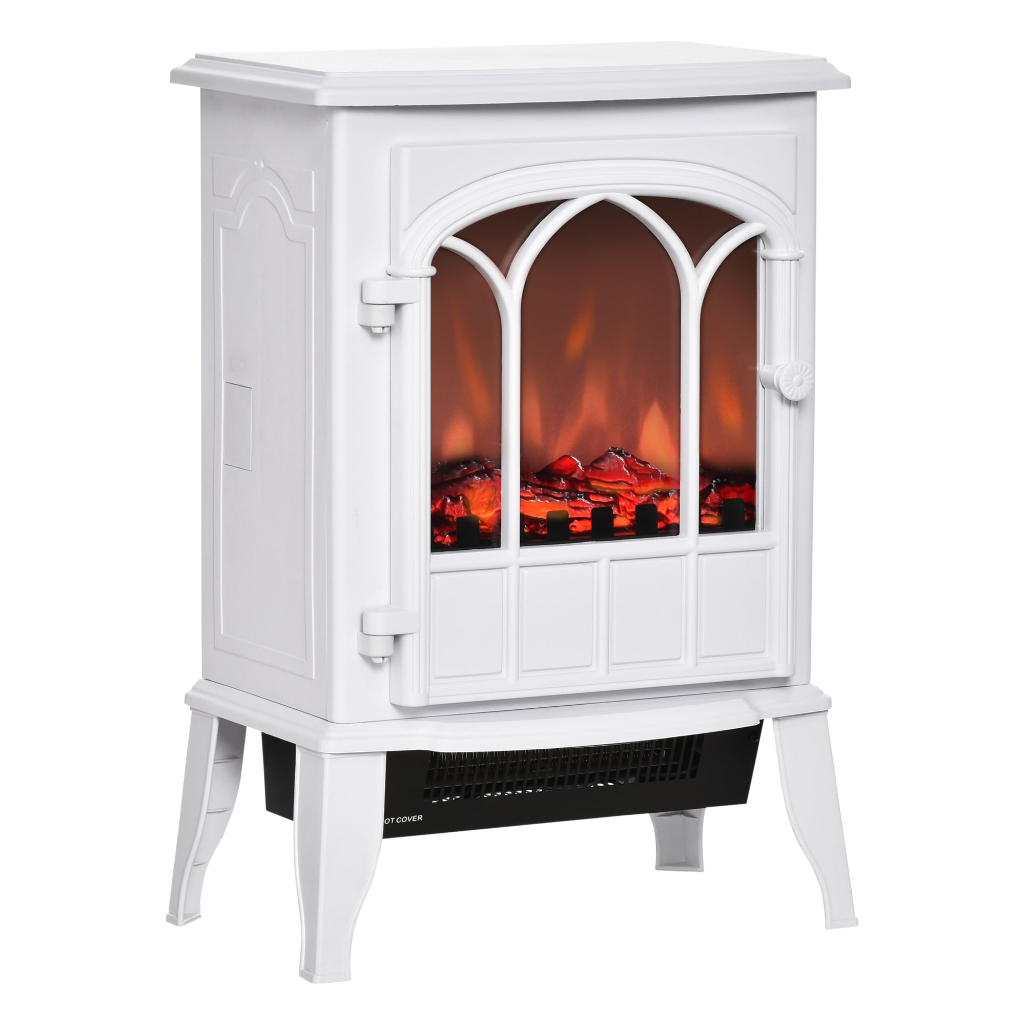 Modern Electric Fireplace, Free Standing Electric Fire with Realistic LED Flame, 750W/1500W, White