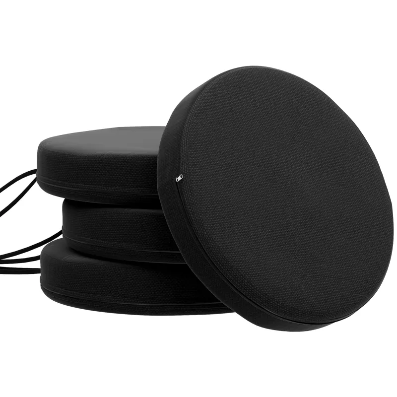 Patio Chair Cushions Set of 4 Round Seat Cushions for Dining Bistro Chairs Machine Washable, 15" x 15" x 3", Black