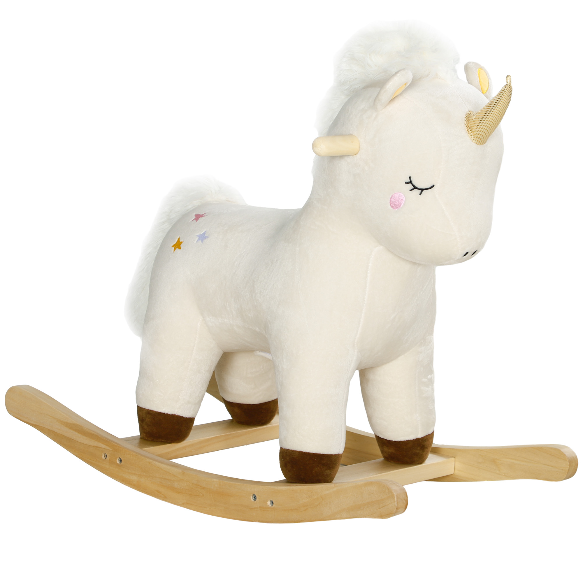 Kids Rocking Horse, Ride on Unicorn with Realistic Sounds & Wooden Base for Years 2-4, White