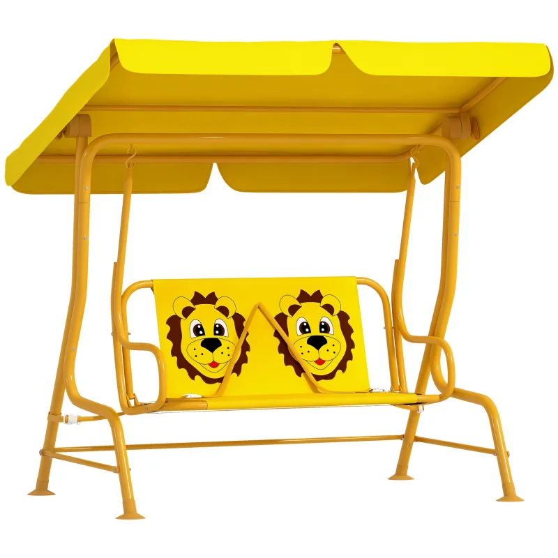 Kids Patio Swing Chair with Adjustable Canopy, Safety Belt for Patio, Garden, Poolside, Balcony, Yellow