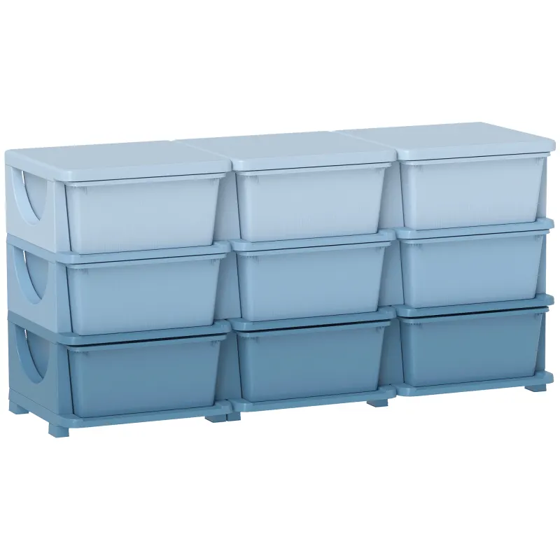 29.5" 3 Tier Kids Storage Unit Dresser Tower w/ 9 Drawers, Blue