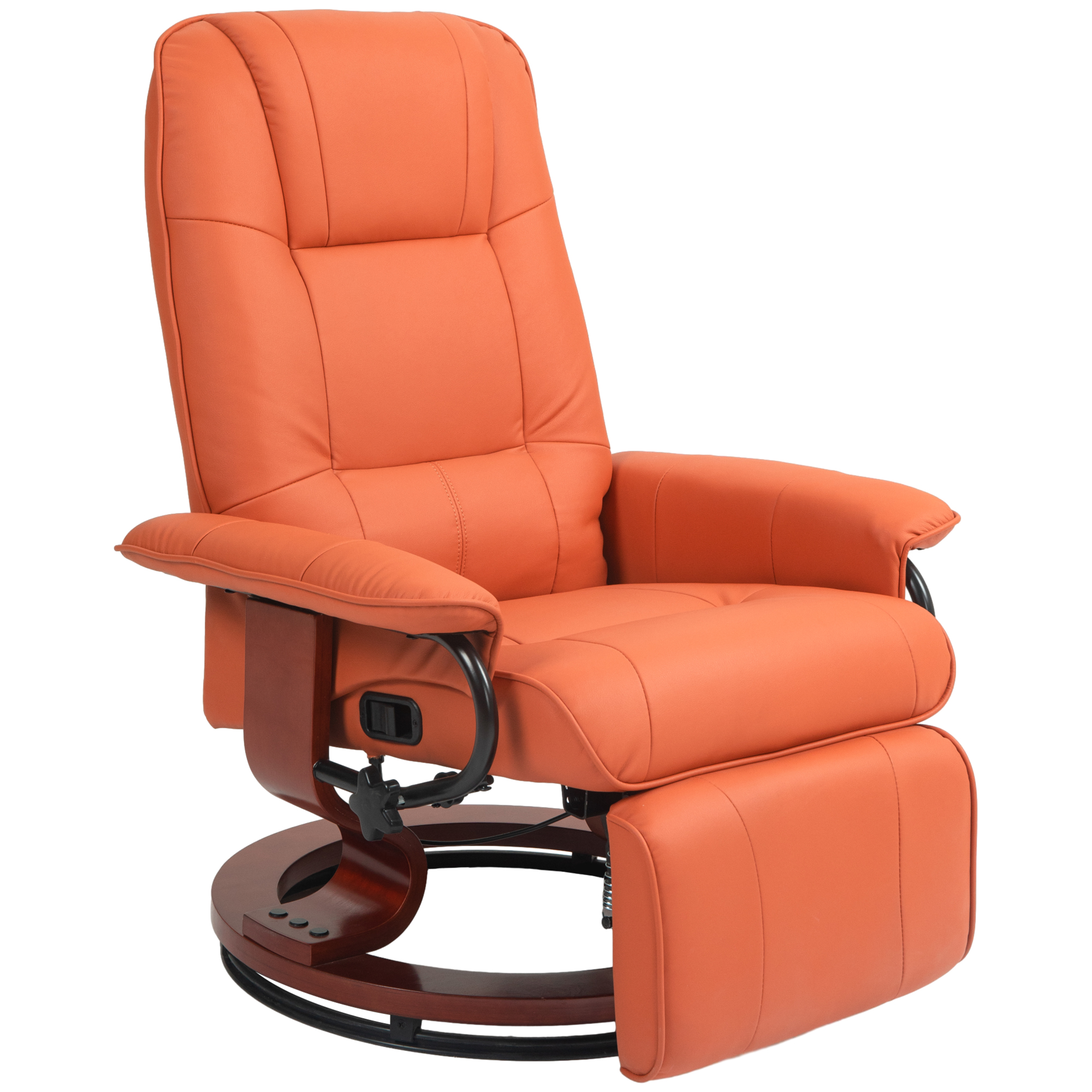 Air Leather Manual Recliner, Adjustable Swivel Lounge Chair with Footrest, Armrest and Wrapped Wood Base, Orange