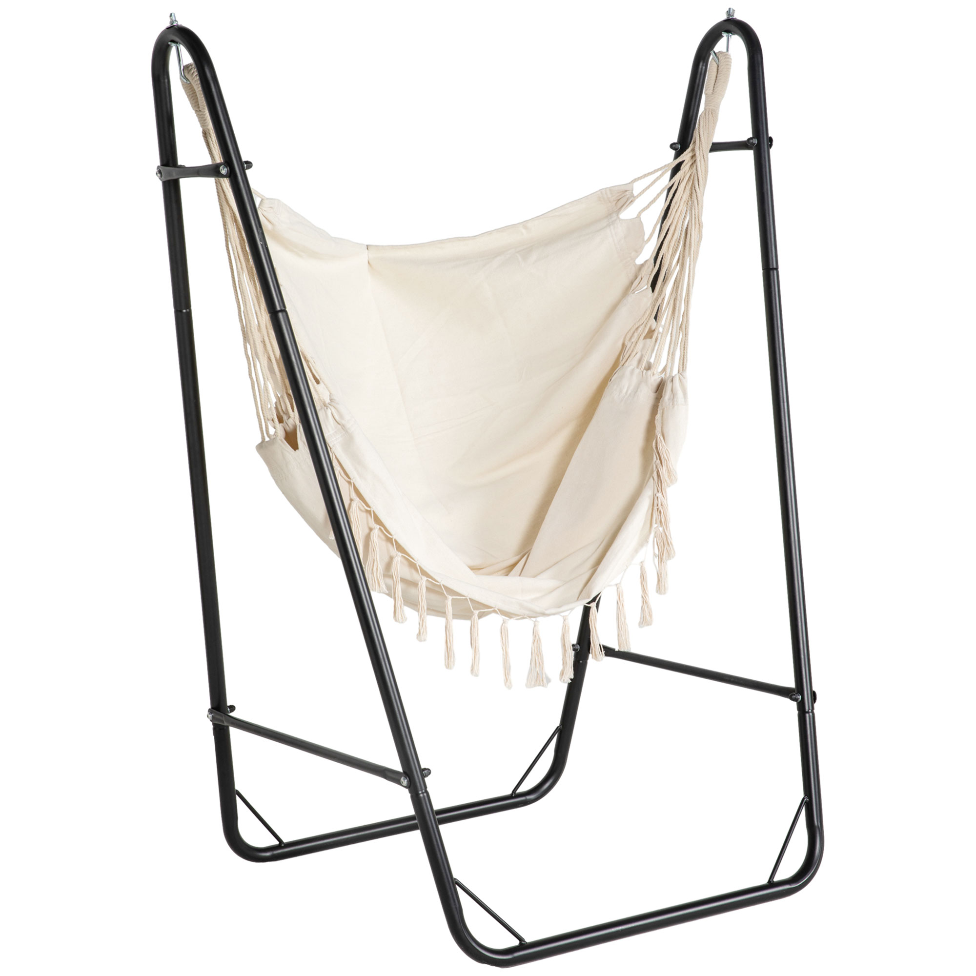 Hammock Chair with U Shape Stand, Hammock Swing Chair with A Side Pocket, Cream White