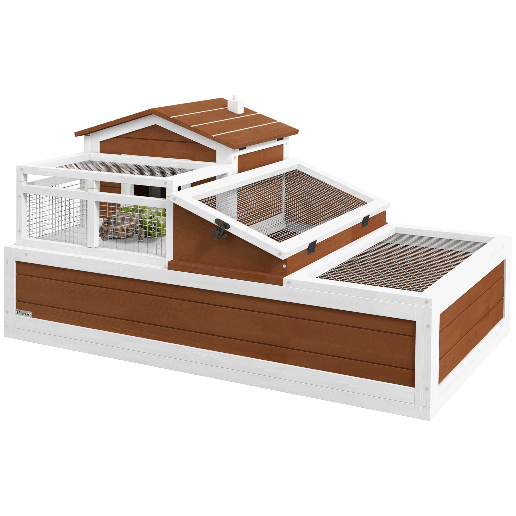 3-Room Tortoise Habitat House w/ Balcony & 2 Stories, 44" x 25.5" x 25", Coffee