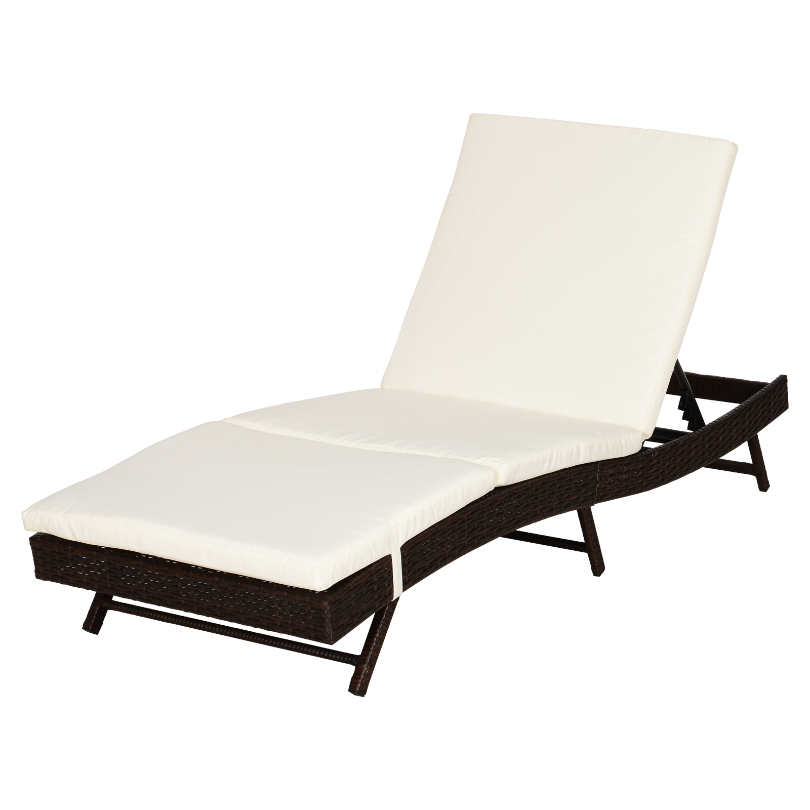  Patio Chaise Lounge, Pool Chair with 5 Position Adjustable Backrest & Cushion, Outdoor PE Rattan Wicker Sun Tanning Seat, 78.75" x 28" x 35", Coffee