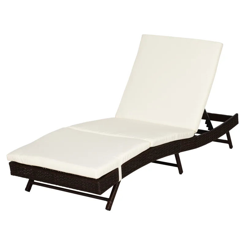  Patio Chaise Lounge, Pool Chair with 5 Position Adjustable Backrest & Cushion, Outdoor PE Rattan Wicker Sun Tanning Seat, 78.75" x 28" x 35", Coffee