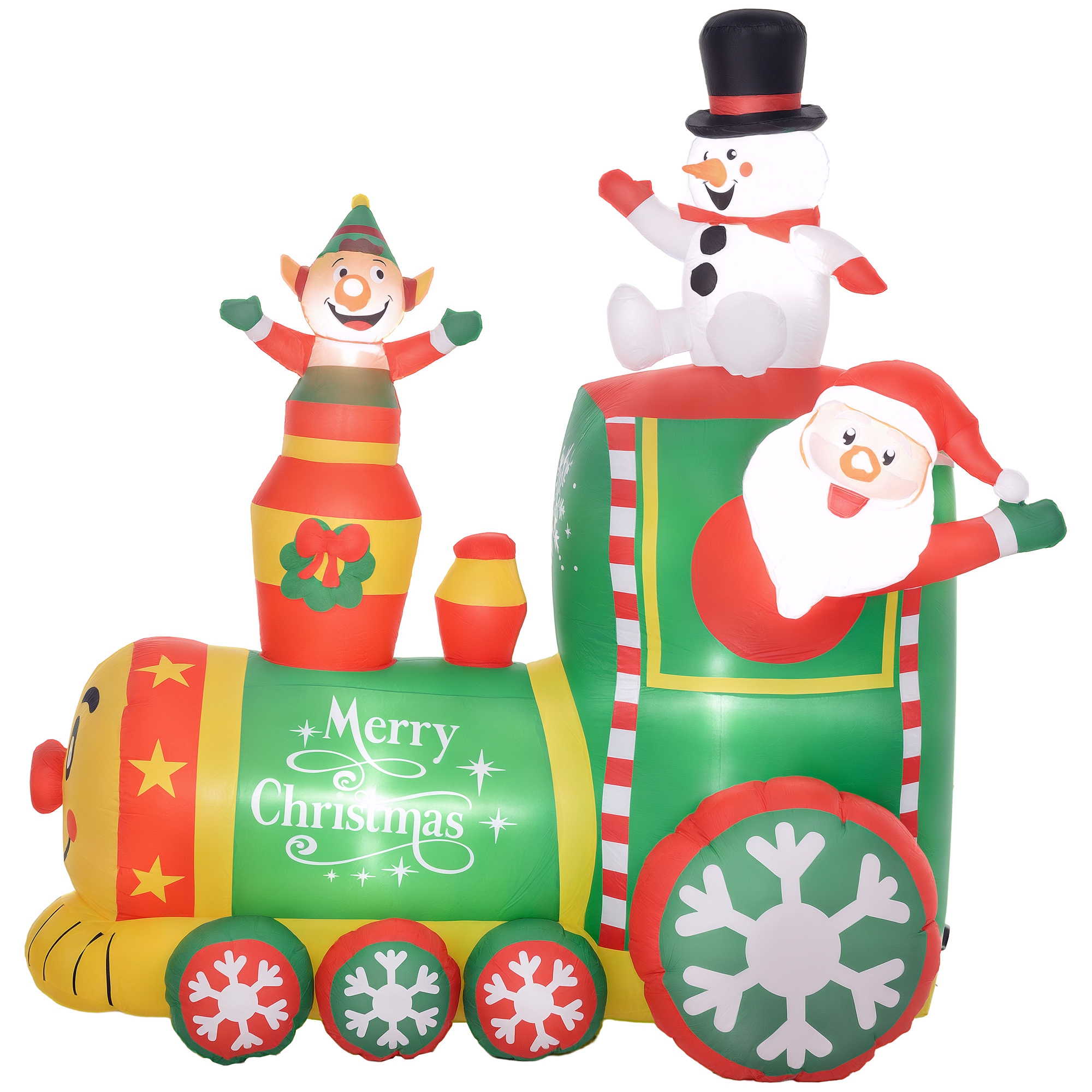 6FT Inflatable Train with Santa Claus, Snowman, Blow-Up Outdoor Display w/ White LED Lights for Party