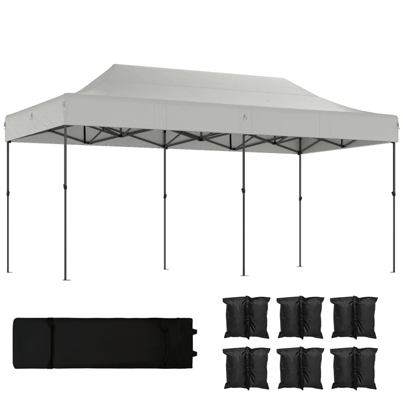 10 x 20 ft Pop Up Canopy Tent, Heavy Duty UPF50+ Outdoor Portable Instant Canopy Shelter with Wheeled Bag, White