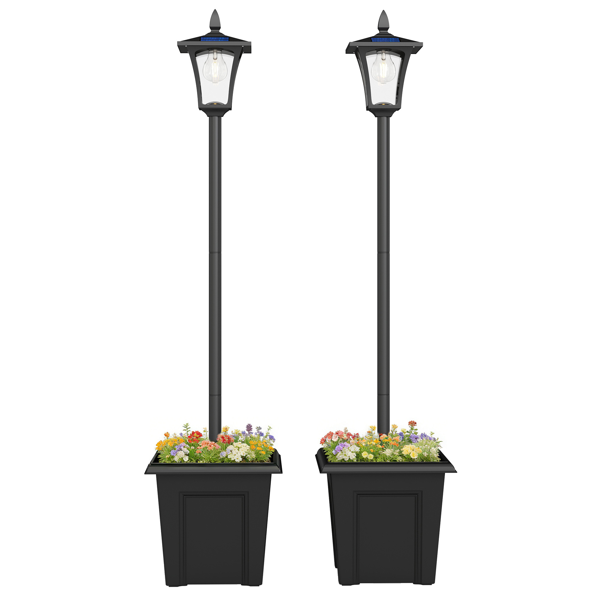 63" Solar Lamp Post Lights 2 Pack, Waterproof LED Solar Light Posts with Planter, Black