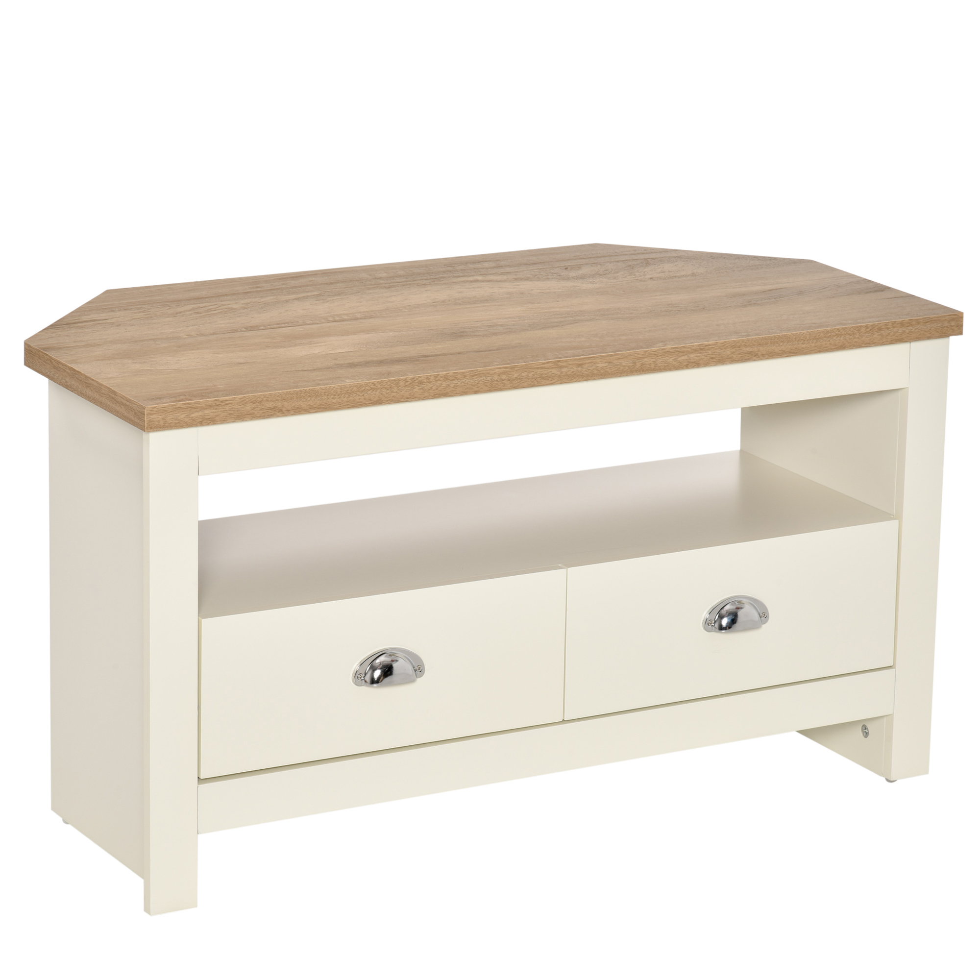 Entertainment Center TV Console Table, Corner TV Stand Up To 50" with Drawers and Open Storage Compartmen, White