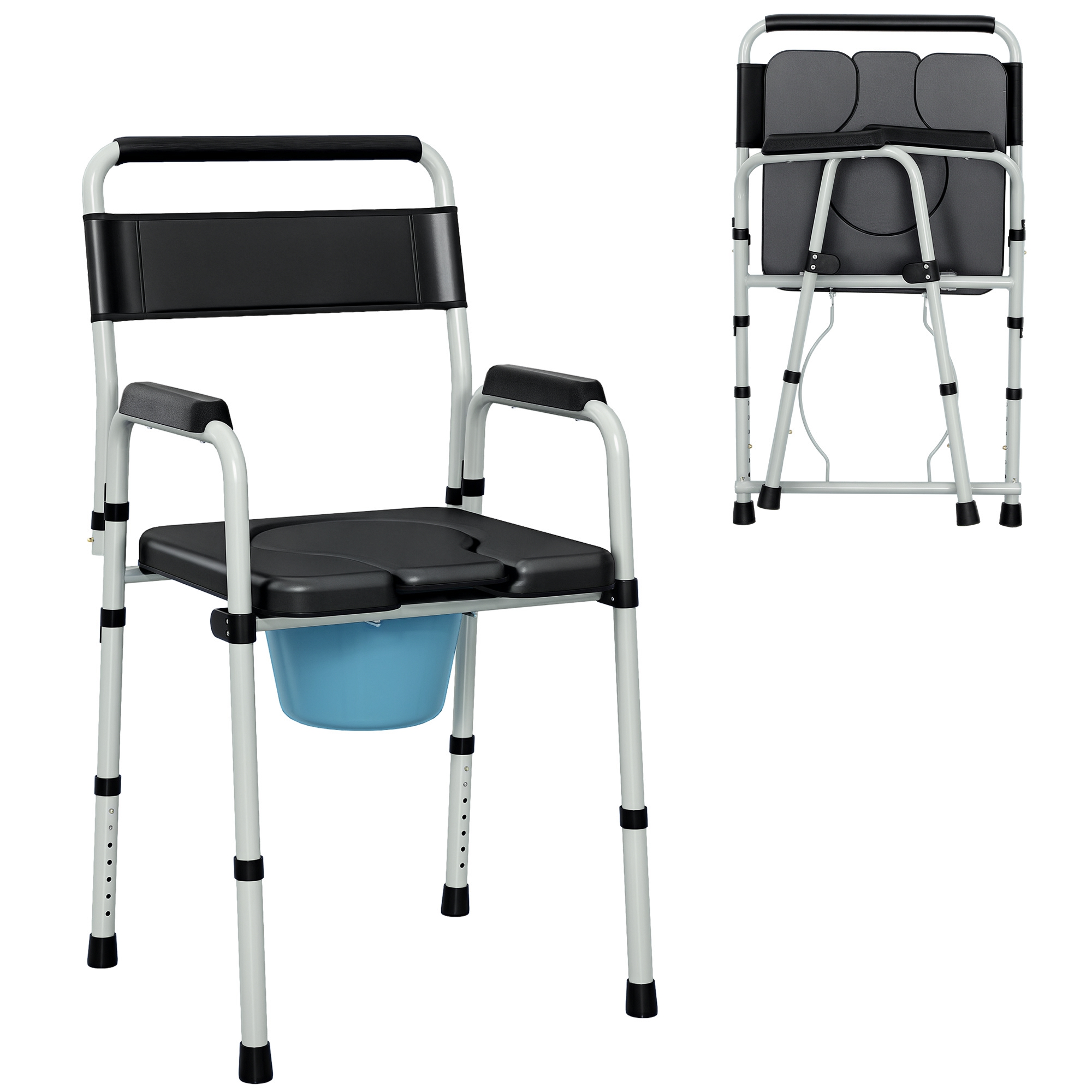 Bedside Commode Chair for Seniors, Adults, Handicap, Raised Toilet Seat with Arm, Adjustable Height, 331 lbs, Black