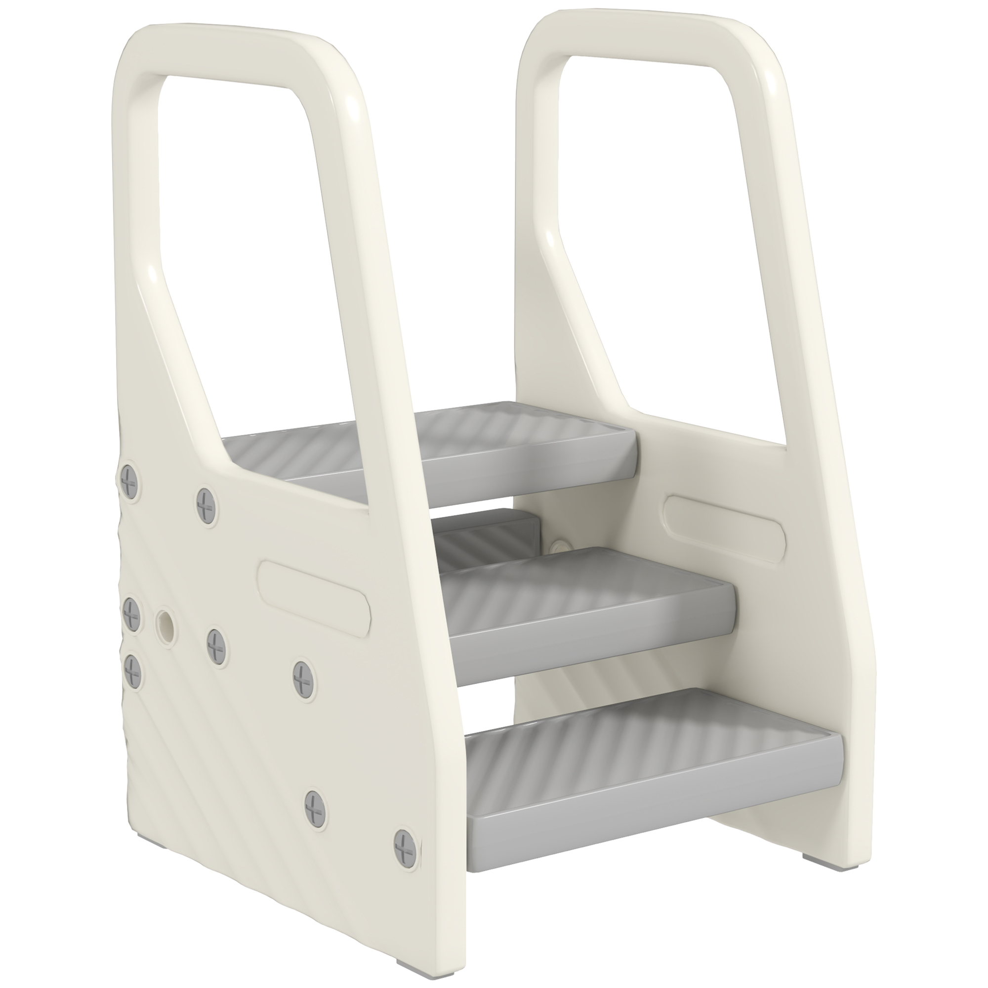Adjustable 3 Step Toddler Tower with Handles, Non-slip Surface & Foot Pads, Gray