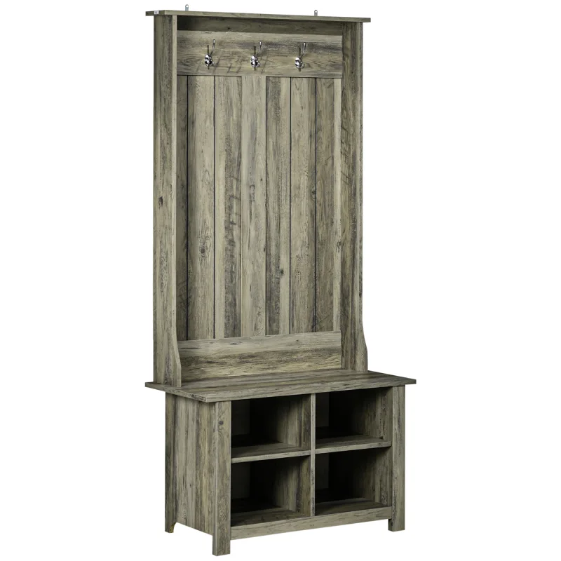  Hall Tree with Shoe Storage Bench Entryway Bench for Living Room, Grey