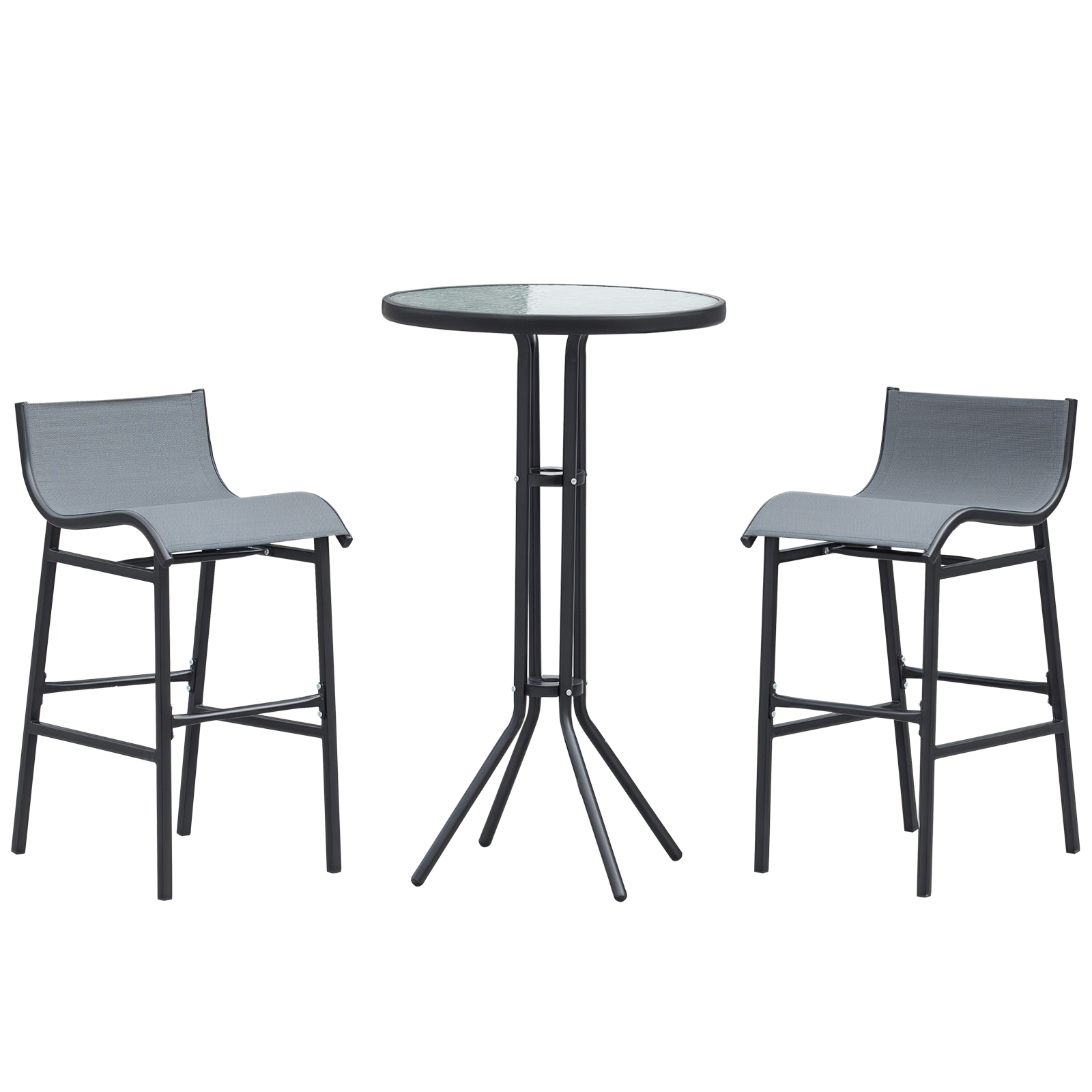 3 Piece Bar Height Outdoor Bistro Set for 2, Charcoal Gray