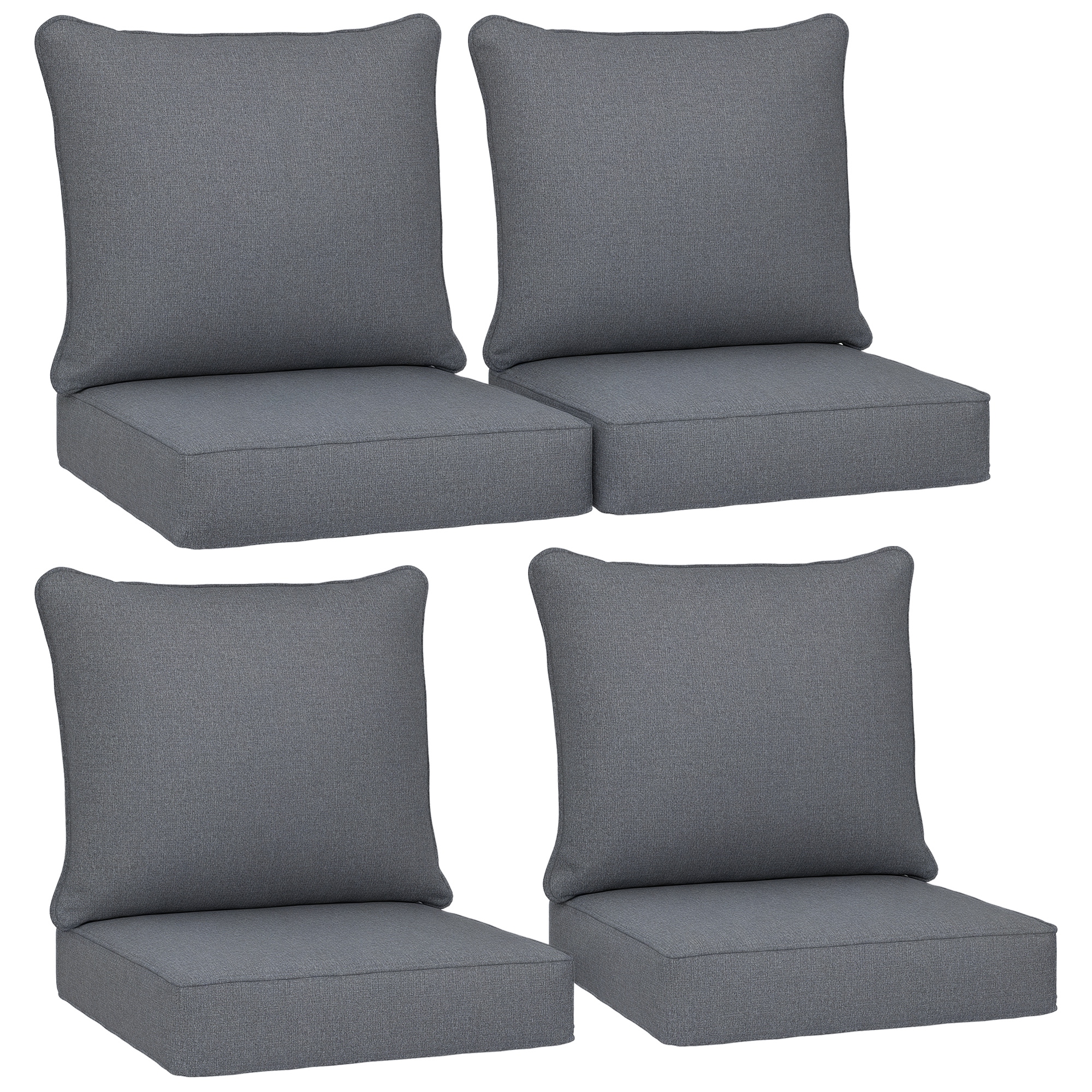 Patio Chair Cushions Set of 4 with Seat & Backrest, Fade Resistant Seat Replacement Cushion Set, Gray