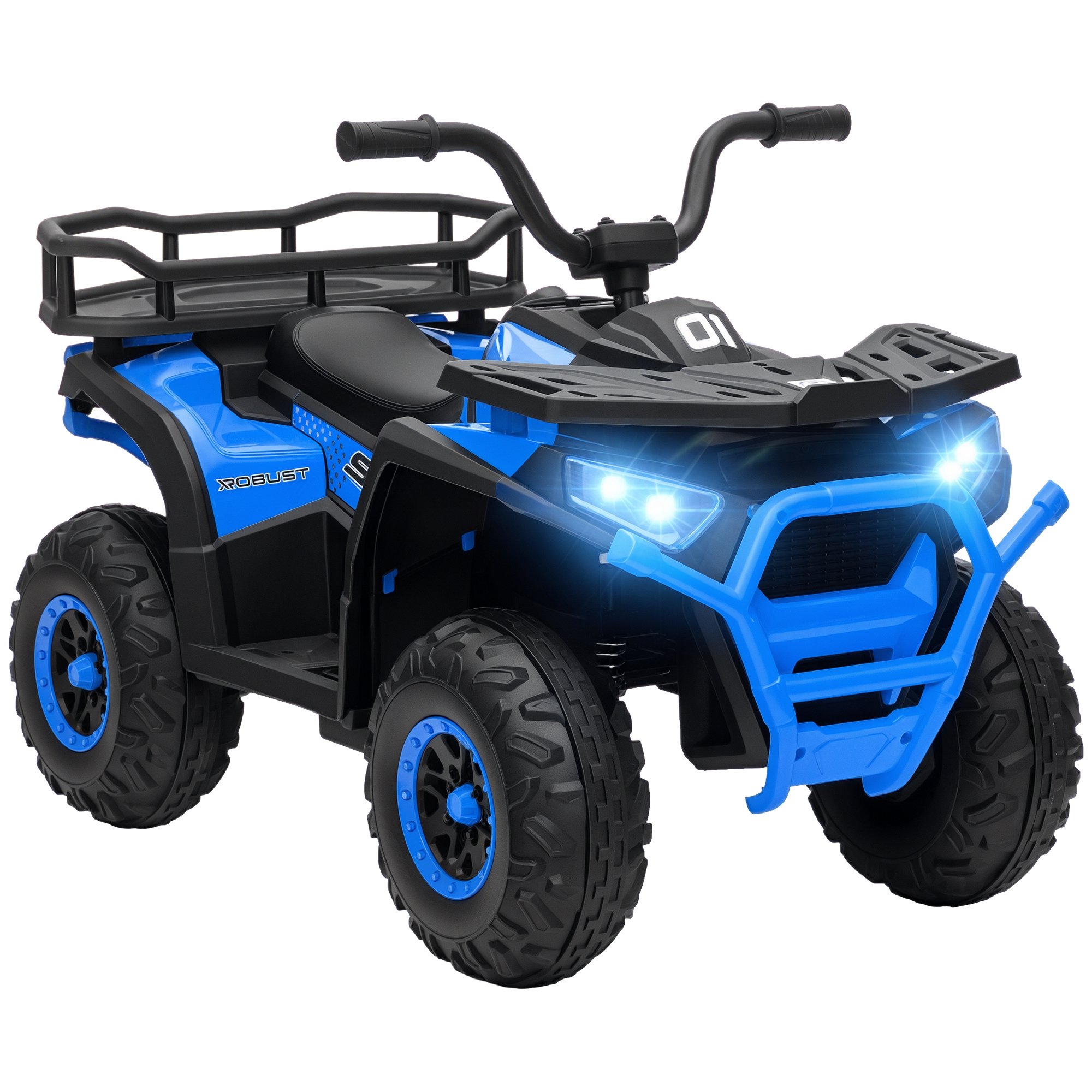12V Kids ATV, 4 Wheeler Quad with 4 Spring Suspension Wheels, LED Lights, Music USB, Blue