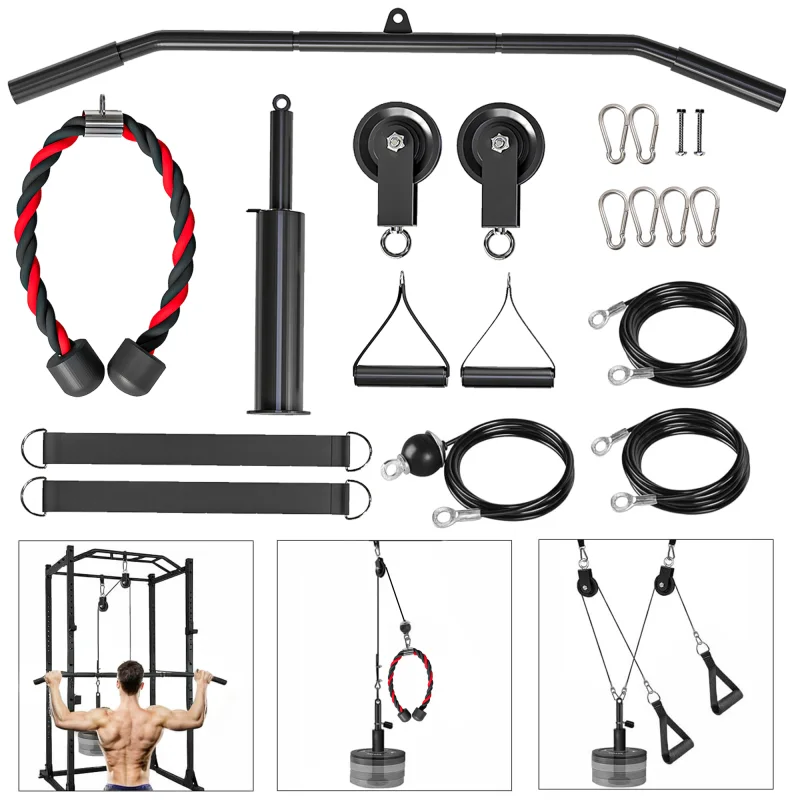 Weight Cable Pulley System for Home Gym with Universal Loading Pin for LAT Pull Down, Biceps Curl Workout, Red