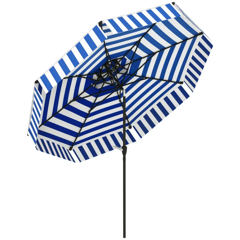  8.6FT Patio Umbrella, UPF 30+ Outdoor Market Umbrella, 2-Tier Vented Patio Table Umbrella with Crank 8 Ribs, Tiltable Porch Umbrella for Garden Deck Poolside, Navy Blue