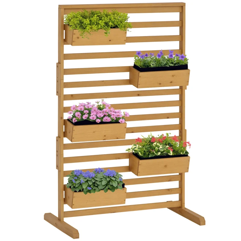  Wooden Plant Trellis Stand with 5 Hanging Planter Boxes, Freestanding Outdoor Plant Stand for Patio, Garden, Balcony, Porch