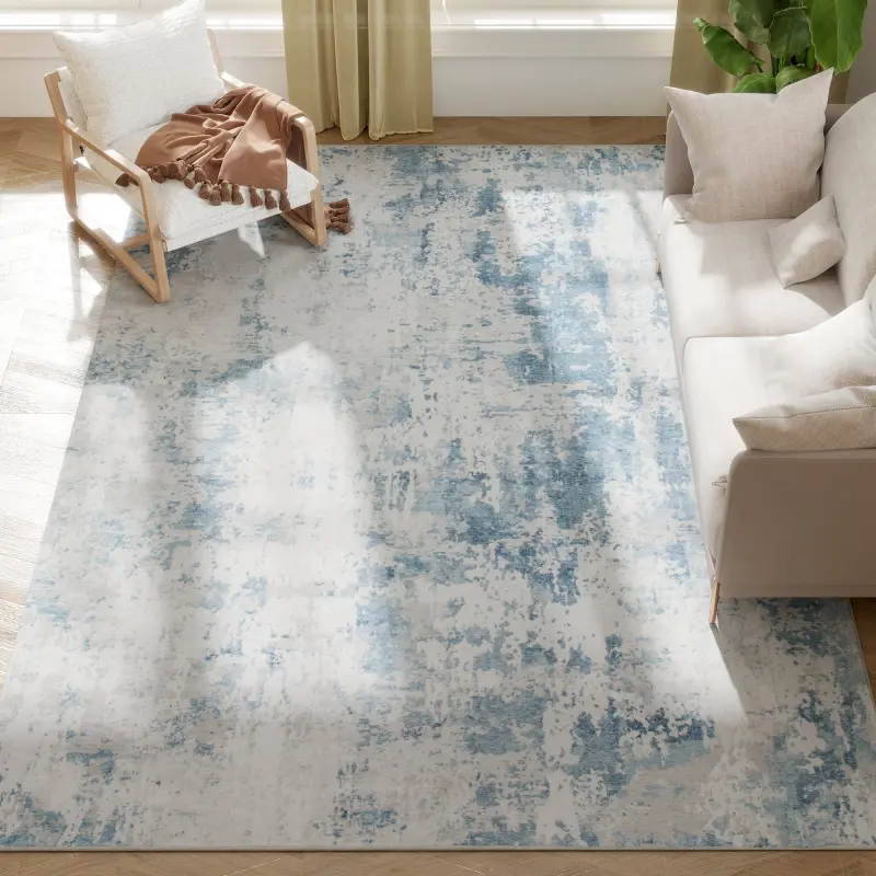 Area Rug 8x10, Machine Washable Rug, Non-Slip Modern Abstract Floor Carpet for Living Room, Bedroom, Dining Room, Blue