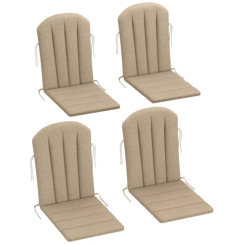 Set of 4 Outdoor Chair Cushions, High Back Adirondack Chair Cushion with Ties, High-Density Foam, Beige