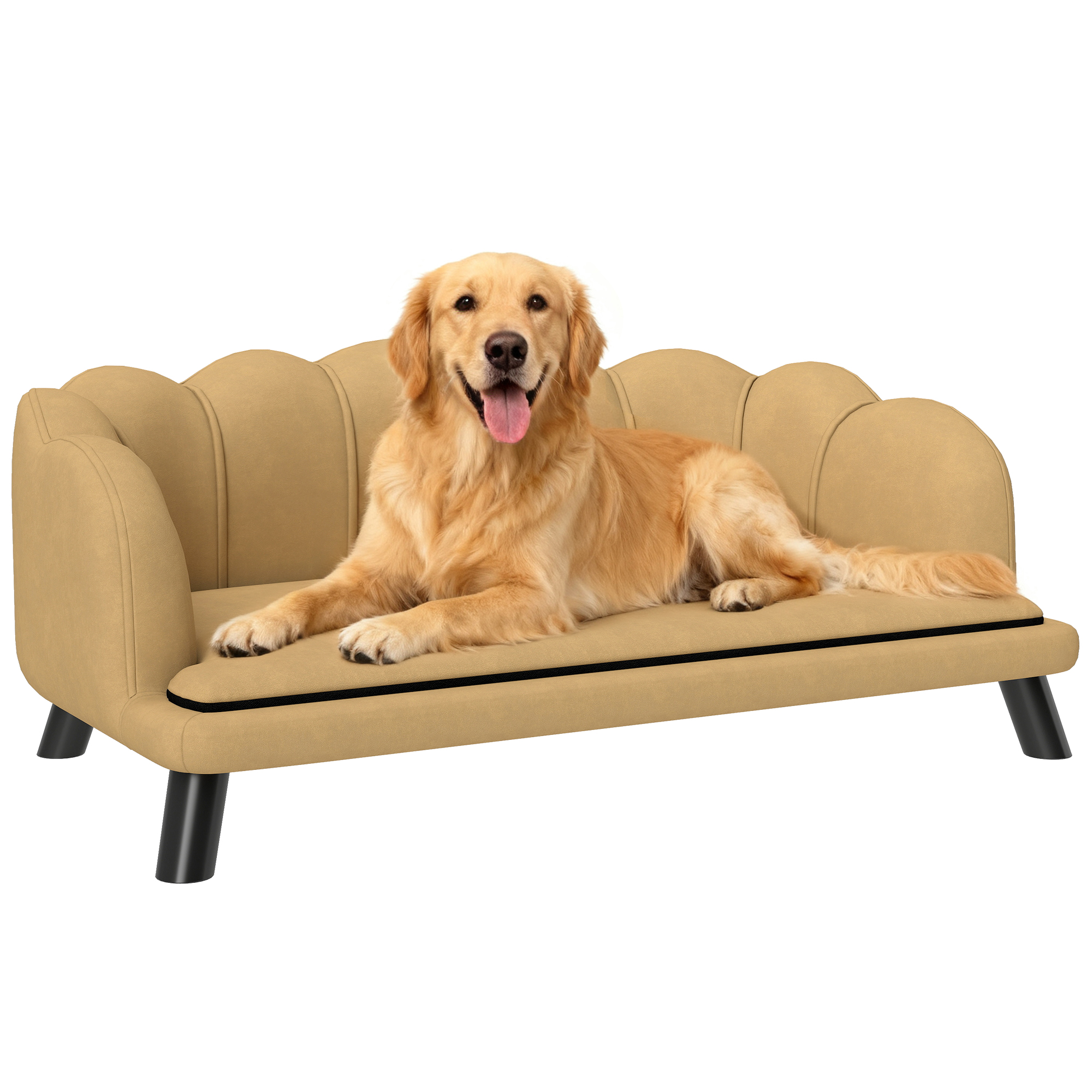 Pearl Design Pet Sofa for Medium and Large Sized Dogs, Pet Bed with Cushion and Solid Wood Legs, Coffee