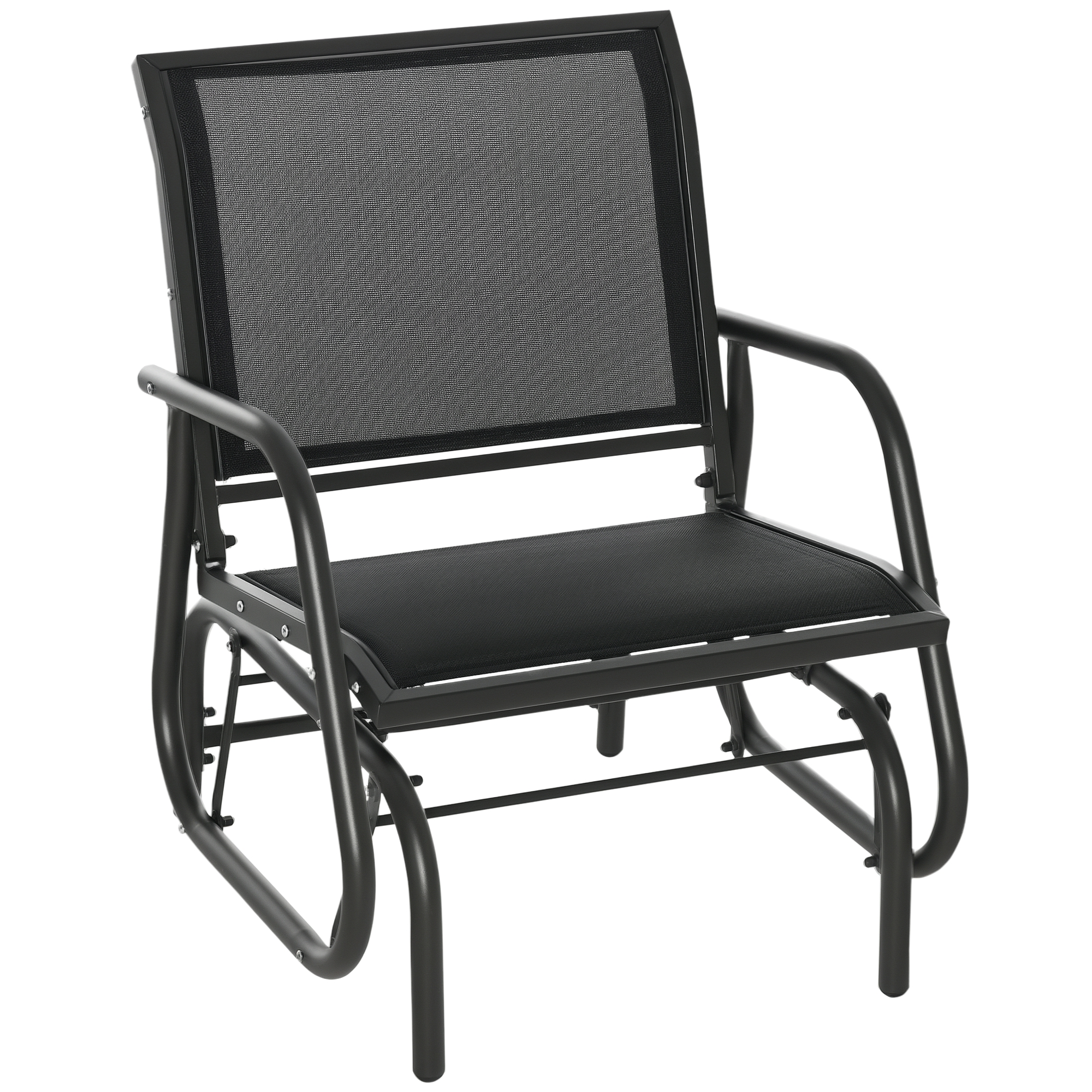 Outdoor Glider Chair, Steel Swing Chai with Curved Armrests for Porch, Garden, Poolside, Balcony, Black