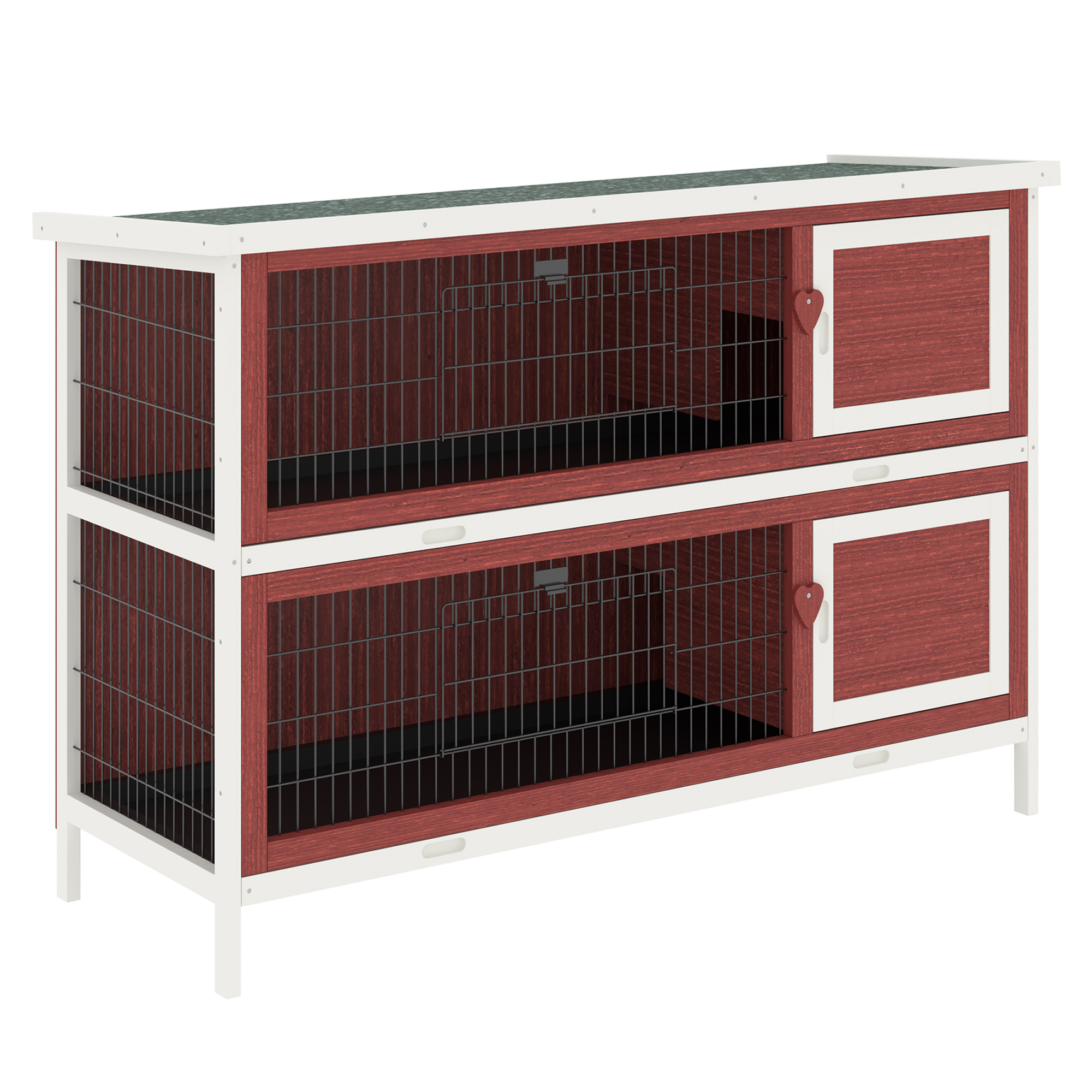 54" 2-Story Weatherproof Stackable Elevated Wooden Rabbit Hutch with Enclosed Run and Pull-Out Trays