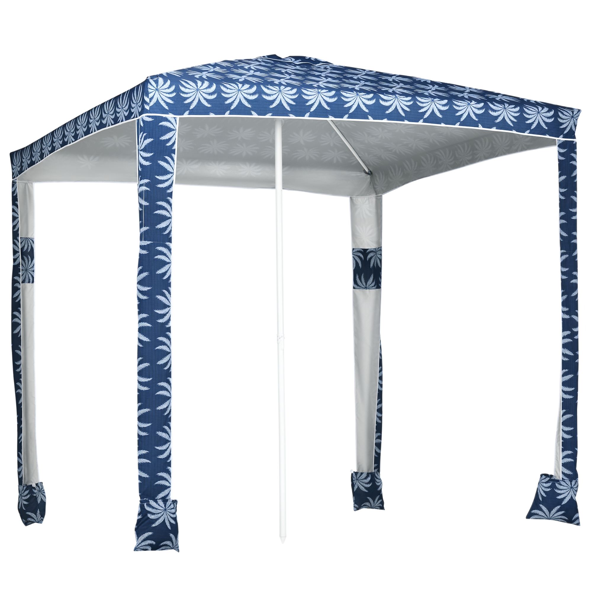  Quick Beach Cabana Canopy Umbrella, 6.5' Easy-Assembly Sun-Shade Shelter with Sandbags and Carry Bag, Cool UV50+ Fits Kids & Family, Blue Coconut Palm