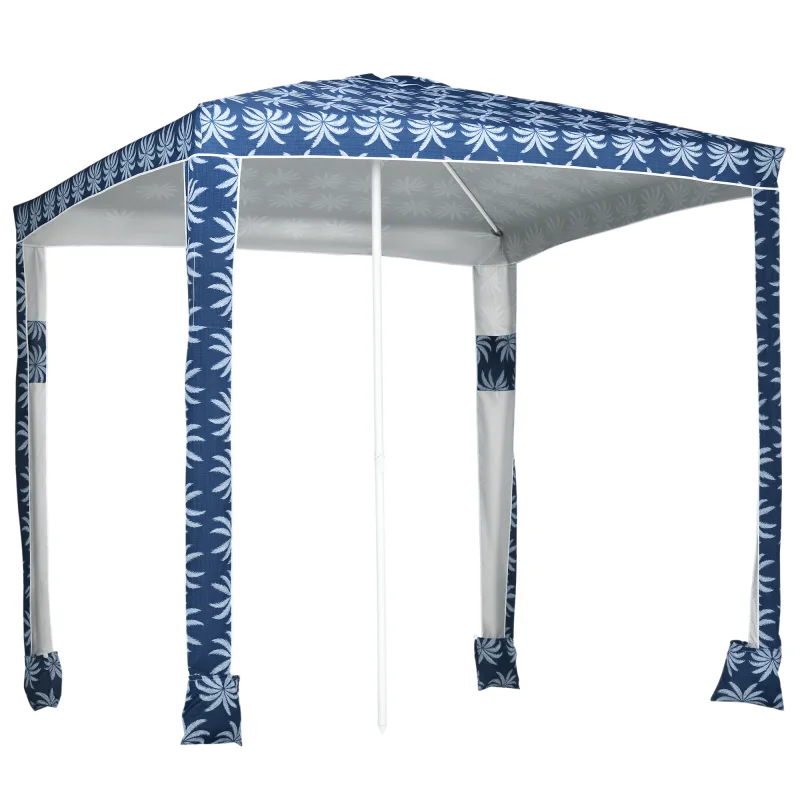  Quick Beach Cabana Canopy Umbrella, 6.5' Easy-Assembly Sun-Shade Shelter with Sandbags and Carry Bag, Cool UV50+ Fits Kids & Family, Blue Coconut Palm