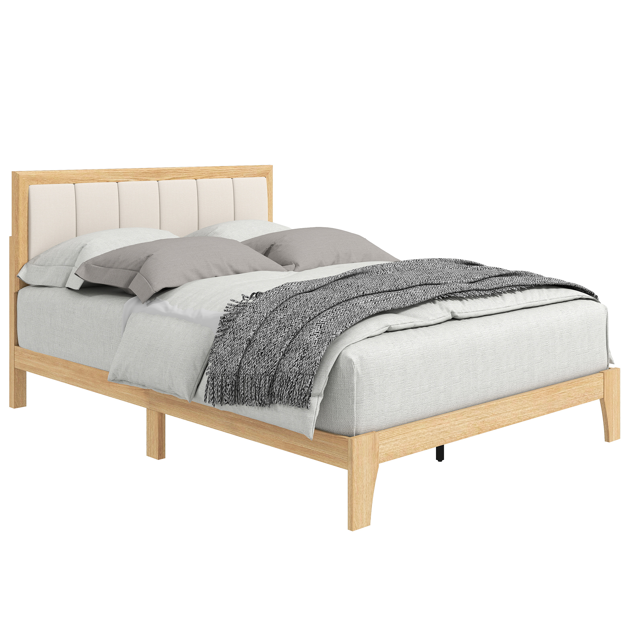 Full Bed Frame with Headboard Full Size Platform Bed Frame with Wooden Slats No Box Spring Needed Easy Assembly Oak