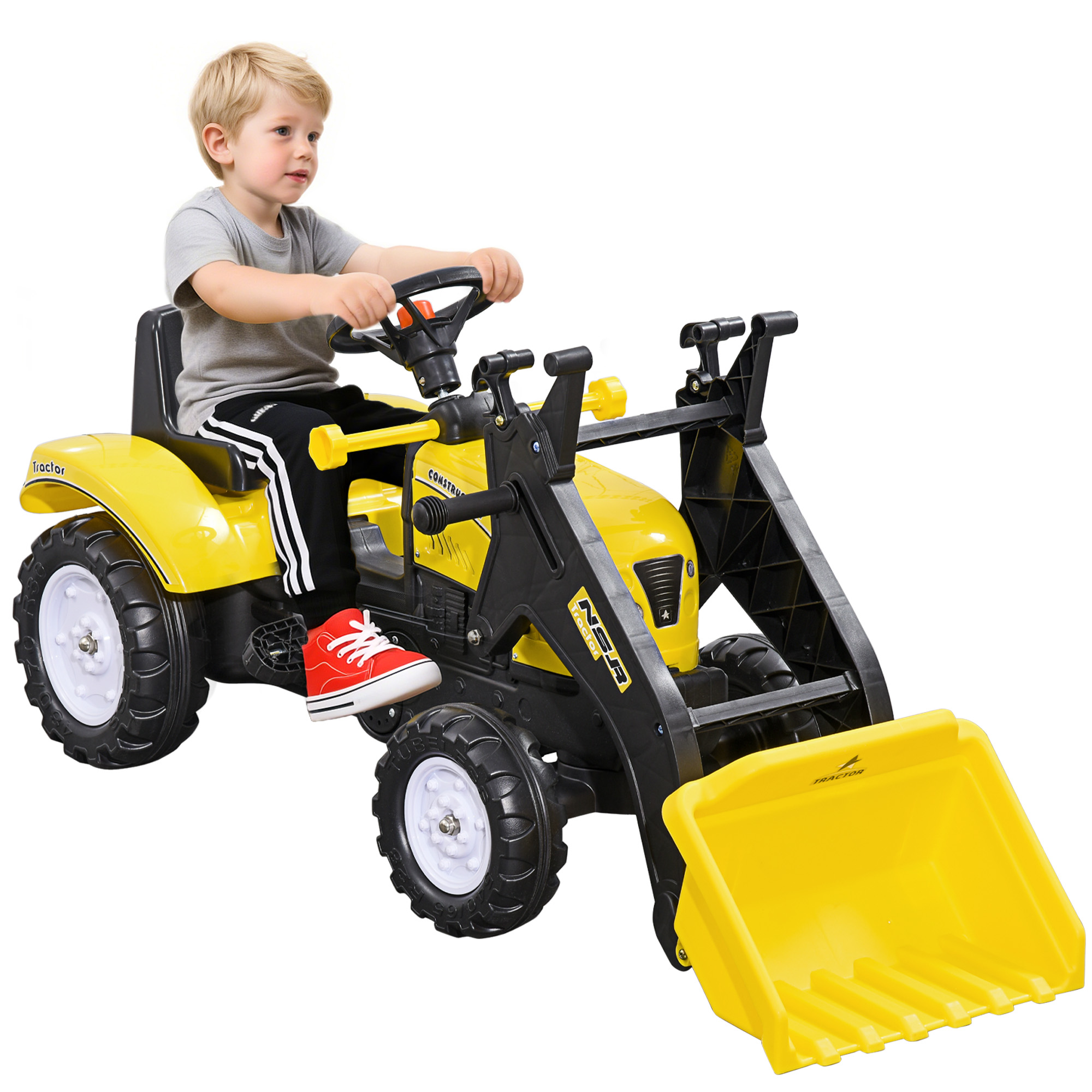 Kids Ride on Excavator, Pedal Go Kart with Front Loader Digger for 3 Year Old, Yellow