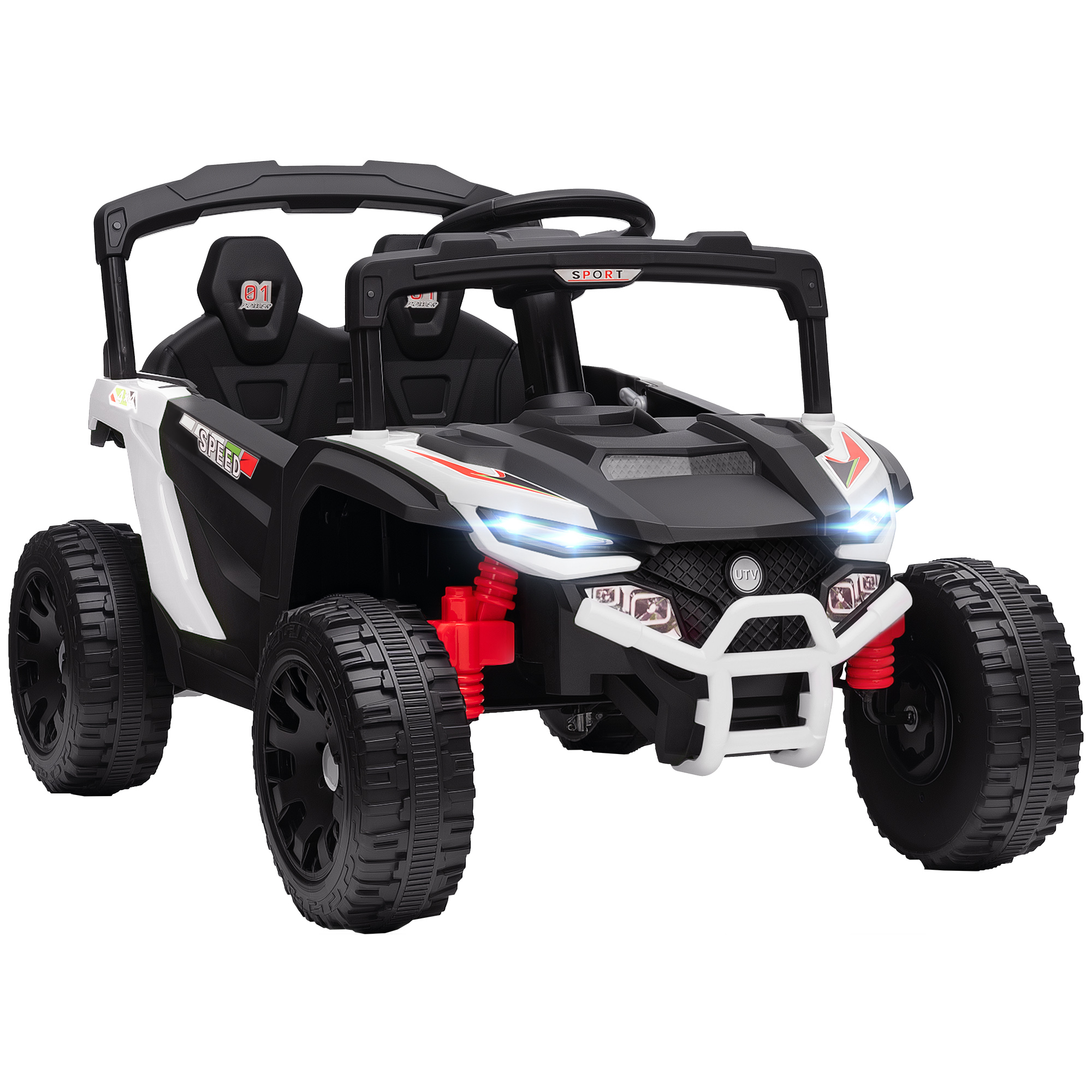 12V Kids Ride On Truck, Battery Powered Electric UTV Vehicle with Rear Suspension, Remote Control for 3-5 Years, White