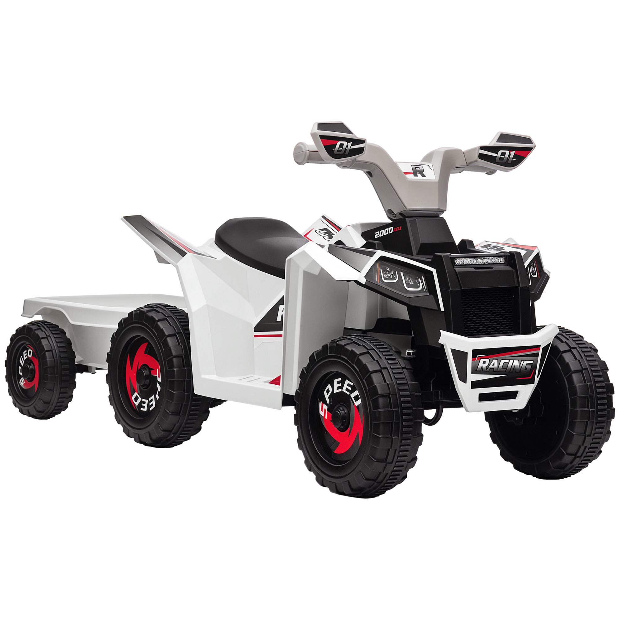 6V Electric Toy Car with Back Trailer, Forward Backward, Wear-Resistant Wheels for Ages 18-36 Months, White