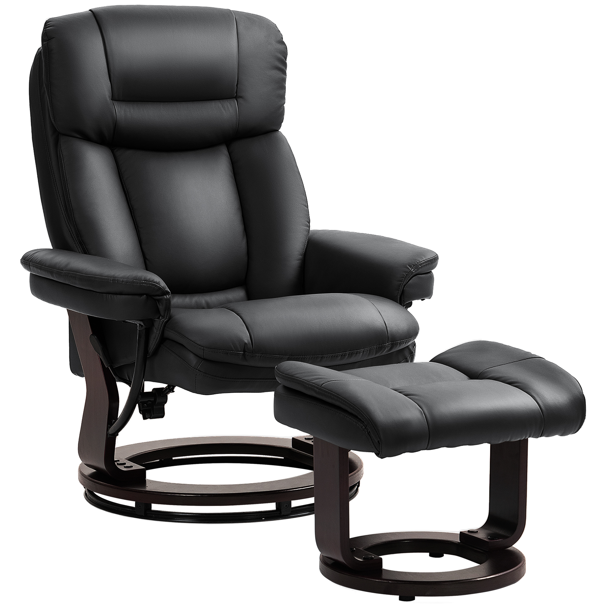 Swivel Recliner with Ottoman, PU Leather Reclining Chair with Footrest, for Living Room, Bedroom, Black