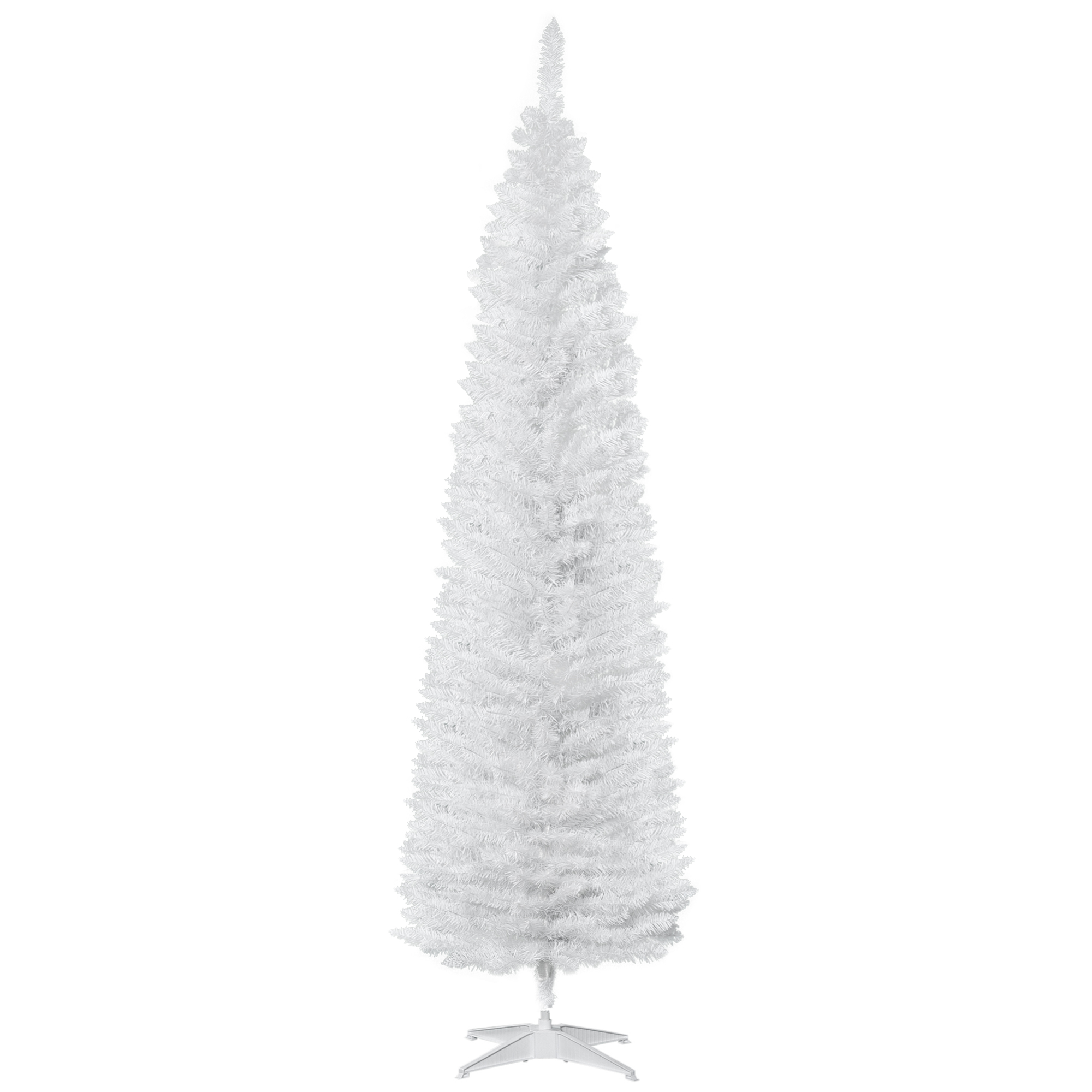 7ft Unlit Pencil Artificial Christmas Tree with Realistic Branches and 499 Tips, Plastic Base, White
